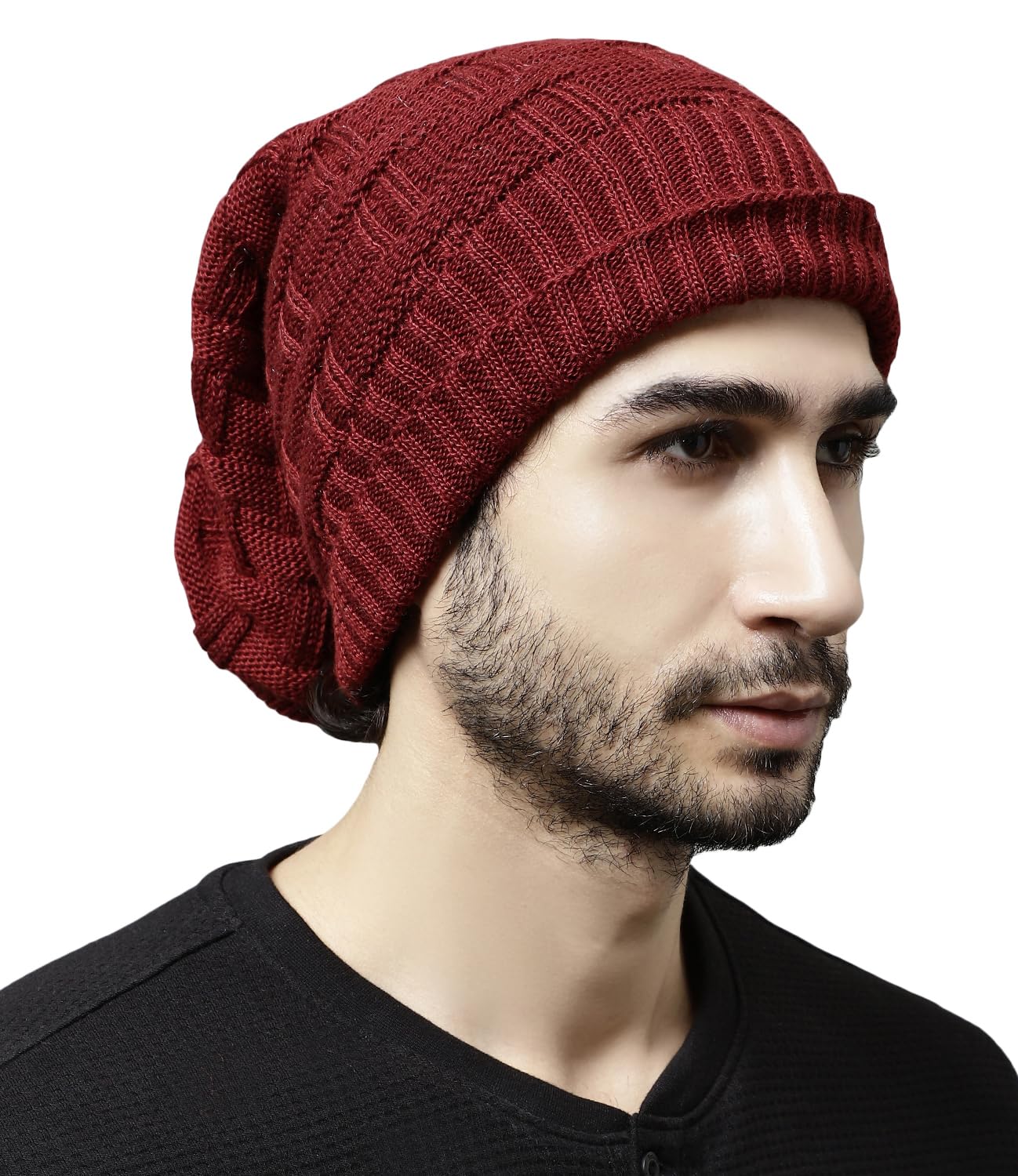 Snow Proof Inside Fur Acro Wool Unisex Beanie Cap Knit Hat Thick Fleece Lined Winter Cap for Men & Women, Free Size…-image-4
