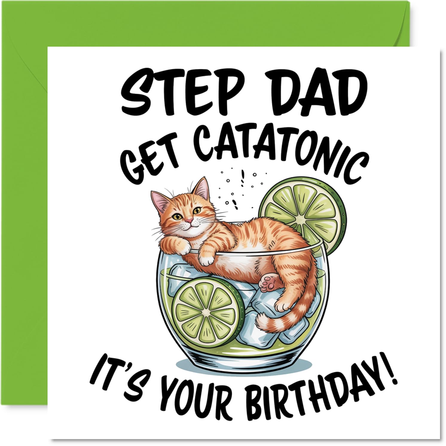 Stuff4 Step Dad Birthday Card, Catatonic, Square Greeting Card with Envelope, 145mm x 145mm, Made in Britain