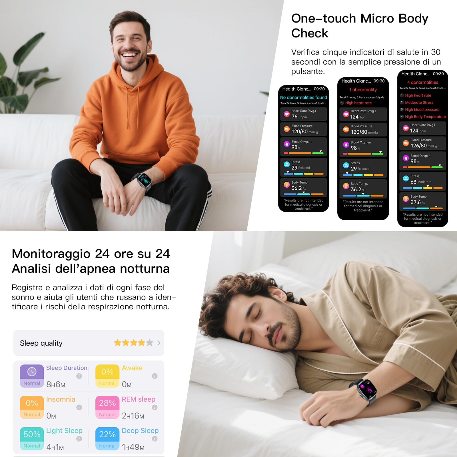 Smartwatch Pressione Sanguigna con ECG/HRV/BMI/Acido Urico, Orologio Saluta 1.75'' AMOLED, 24H Frequenza Cardiaca/Sonno/SpO2/Temperatura,Contapassi IP68, Per Android/iOS