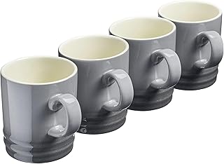 Cooks Professional Mugs |Set of 4 Mugs | Stoneware | 350ml | Tea | Coffee| Hot Chocolate | Grey