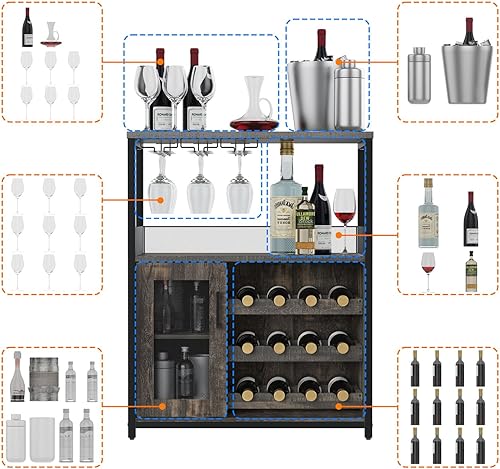 Miniatura 36 de IDEALHOUSE Armario de bar de vinos de 3 niveles con estante y cajón desmontable para vinos, aparador industrial y gabinete de buffet con soporte de