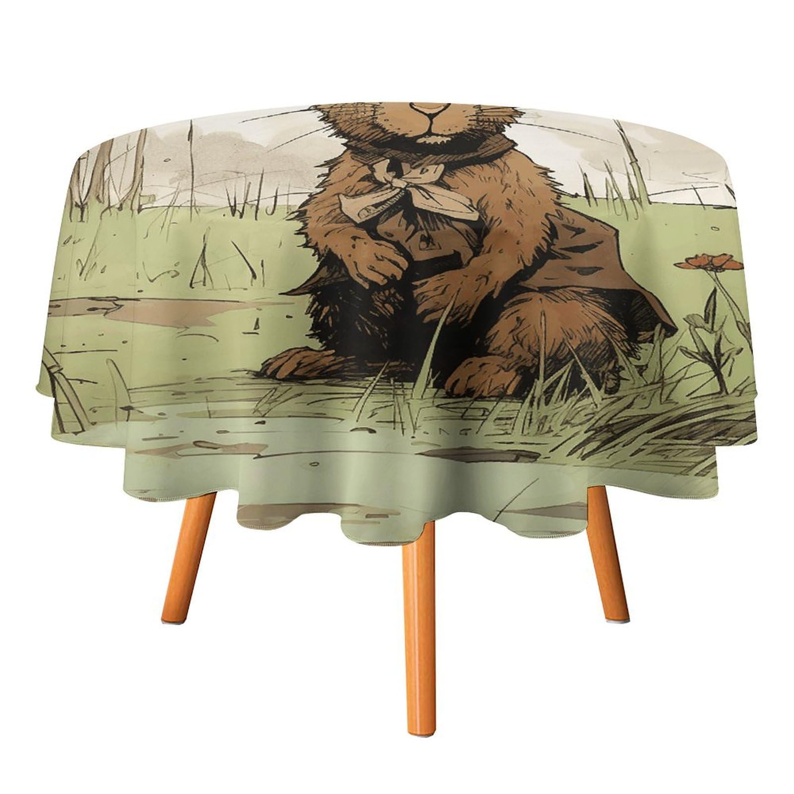 Nappe ronde lapin marron 177cm pour pique-nique et table de jardin d'été