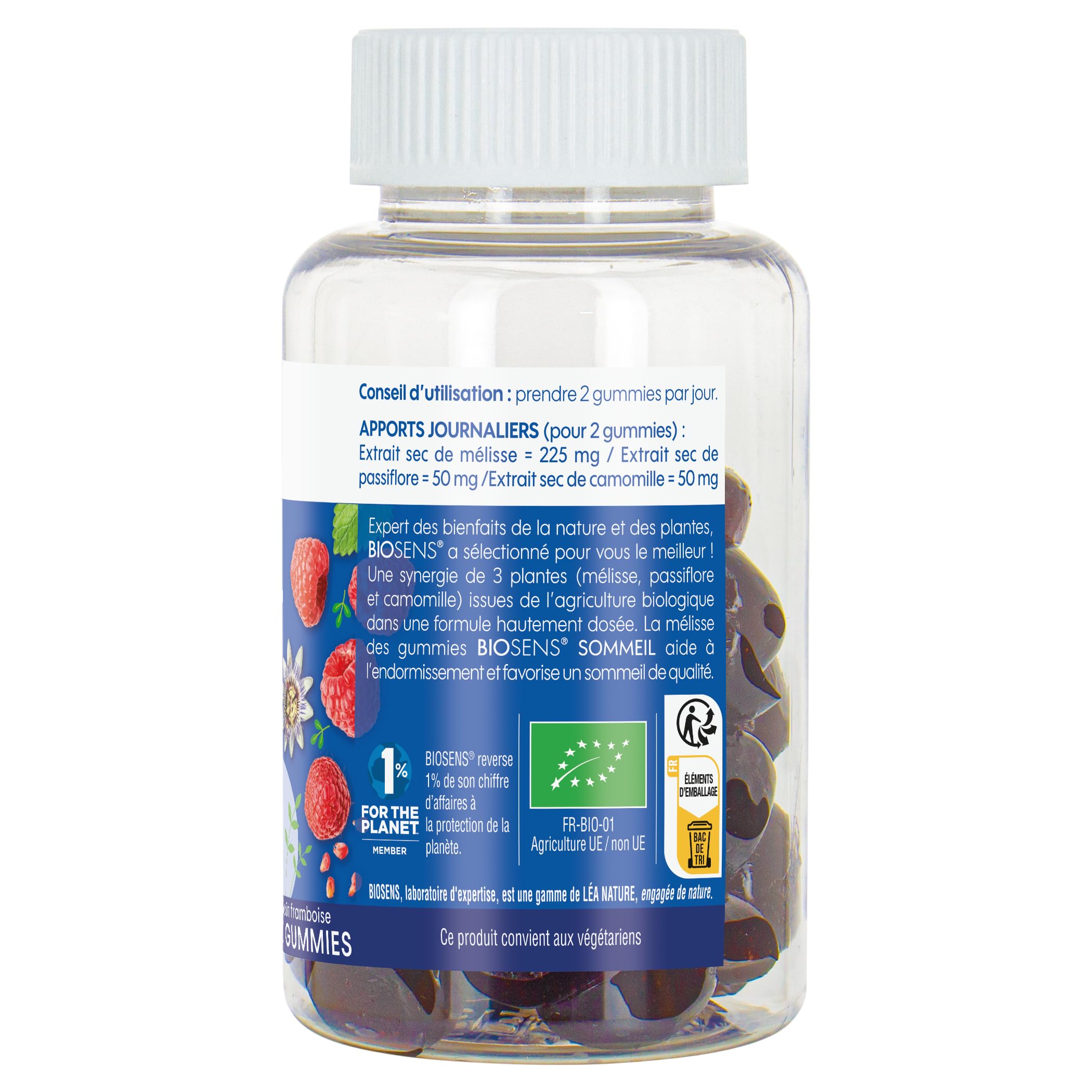 BIOSENS | Gummies Sommeil | Complément alimentaire bio | Aide à l’endormissement & Favorise un sommeil de qualité| Mélisse – Passiflore | 40 gummies