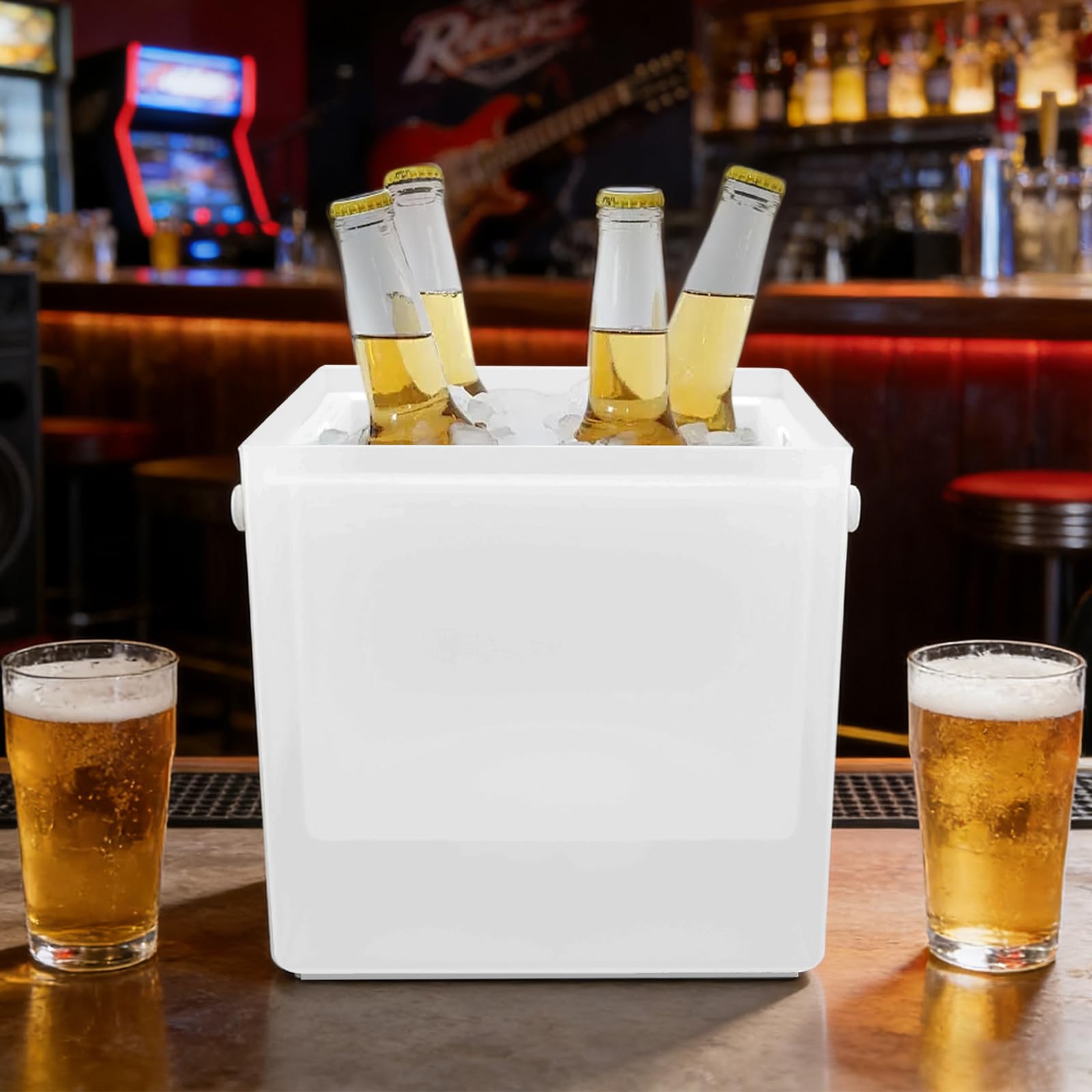 Secchiello di ghiaccio a LED per bevande, bianco RGB, refrigeratore per champagne, in plastica, per feste, bar, matrimoni, decorazione da tavolo
