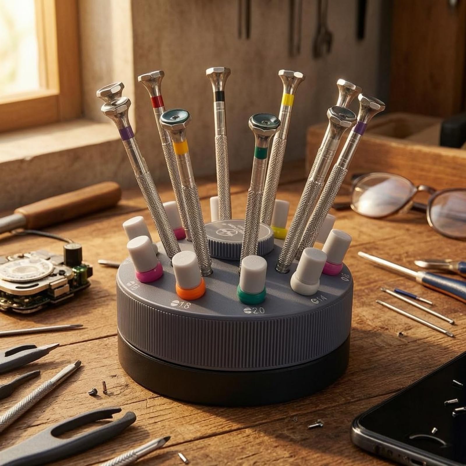 Set Cacciaviti Precisione Base Girevole Cacciaviti Precisione Punte Extra Cacciavite Orologiaio, Set Di Cacciaviti GY007 Piccolo Ottagono Con Punte Tutte A Taglio, Più 10 Punte Aggiuntive