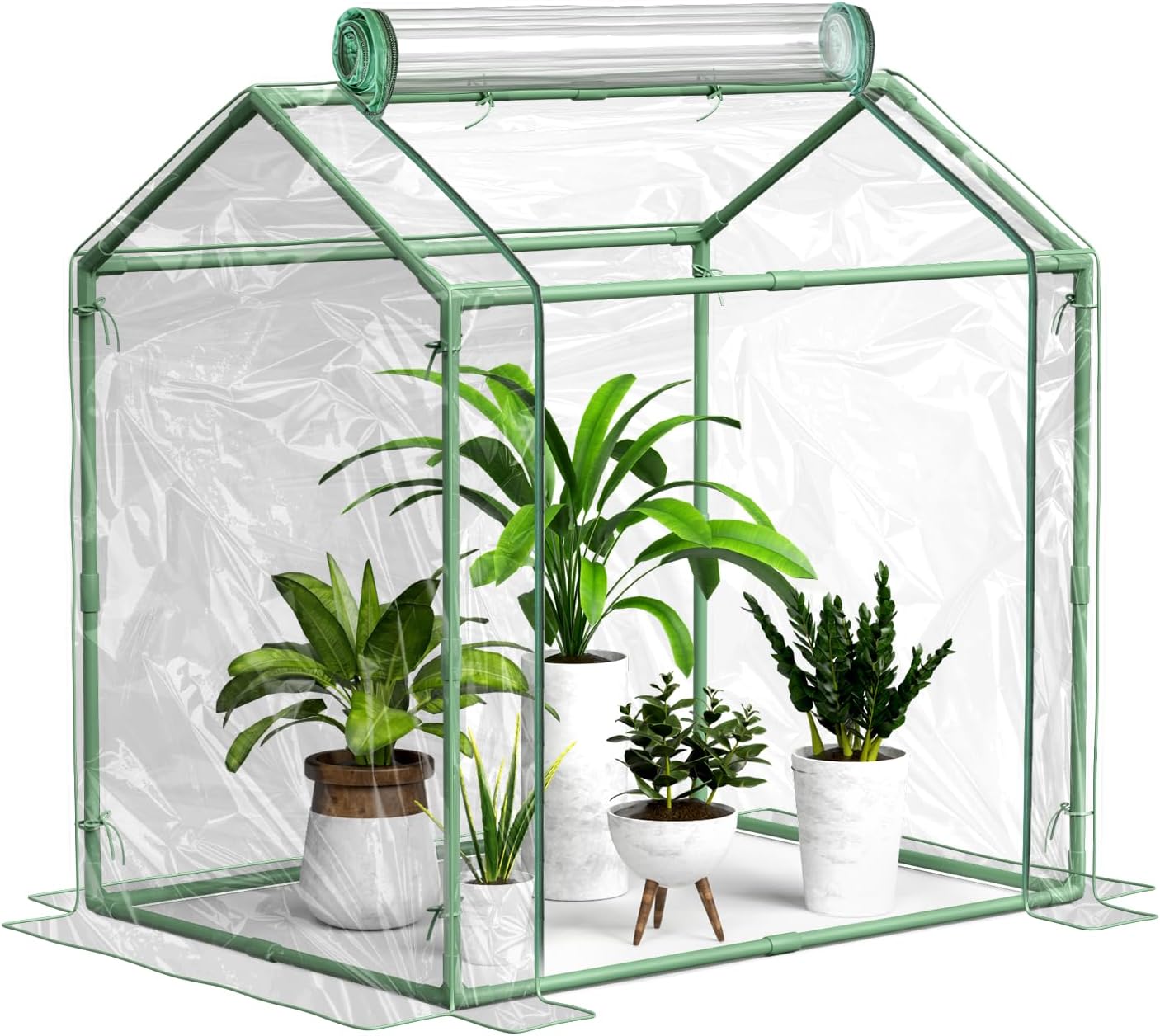 Awvlvwa Mini Greenhouse for Indoor Outdoor Plants, Tabletop Portable Green House with Roll-up Zipper Door ,Small Grow Plant House Tent with Transparent PVC Cover 33.5โ(L) x23.2โ(W) x32.5โ(H)