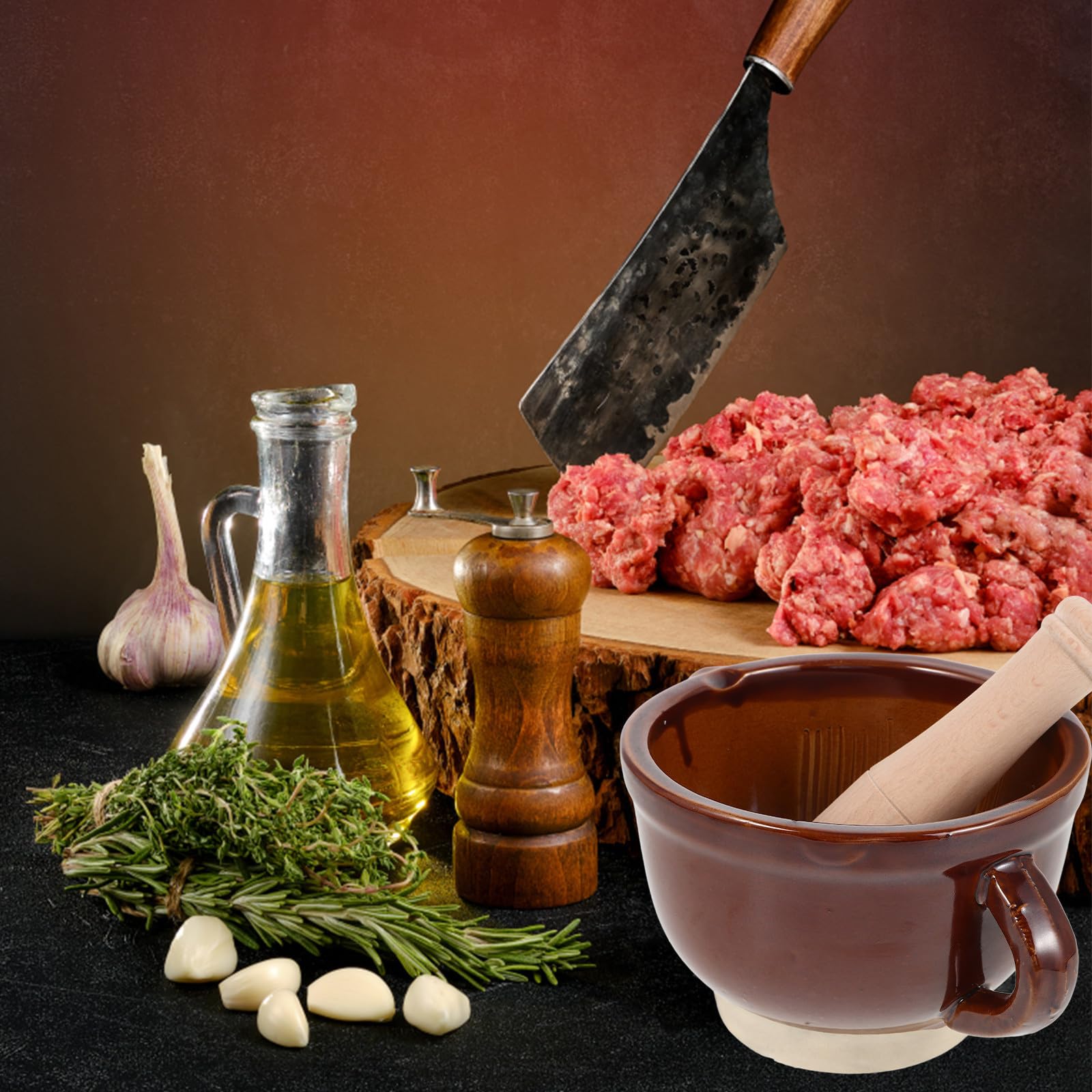VALICLUD Mortier Broyer Bois et Pilon Céramique Écraser en Léger pour Accessoire L'ail Épices la Cuisine pour Pharmacies