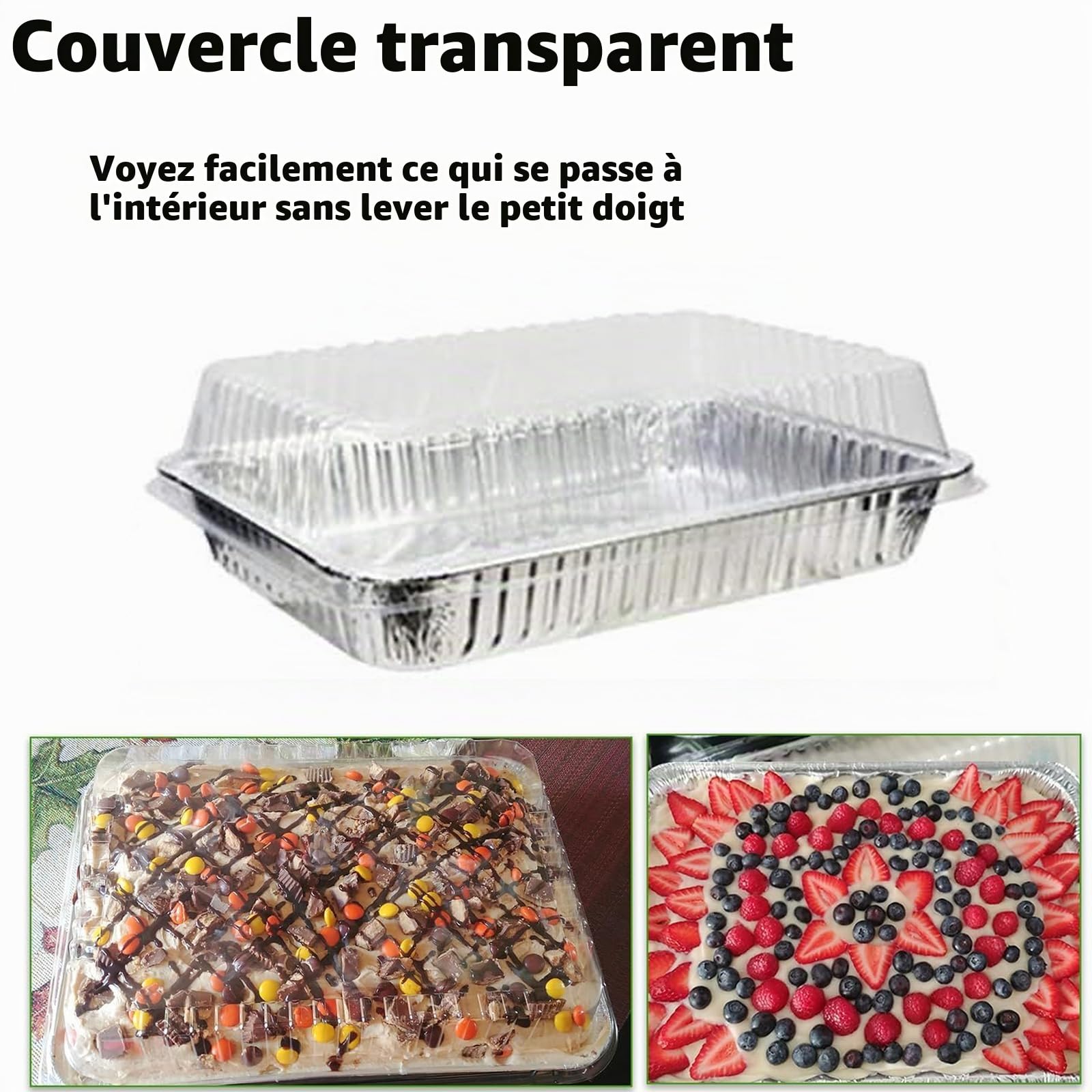 MUAMAX Lot de 10 grands plateaux jetables en aluminium, couvercles 32 x 26 cm, récipients alimentaires pour fêtes d'été, plats de préparation des repas