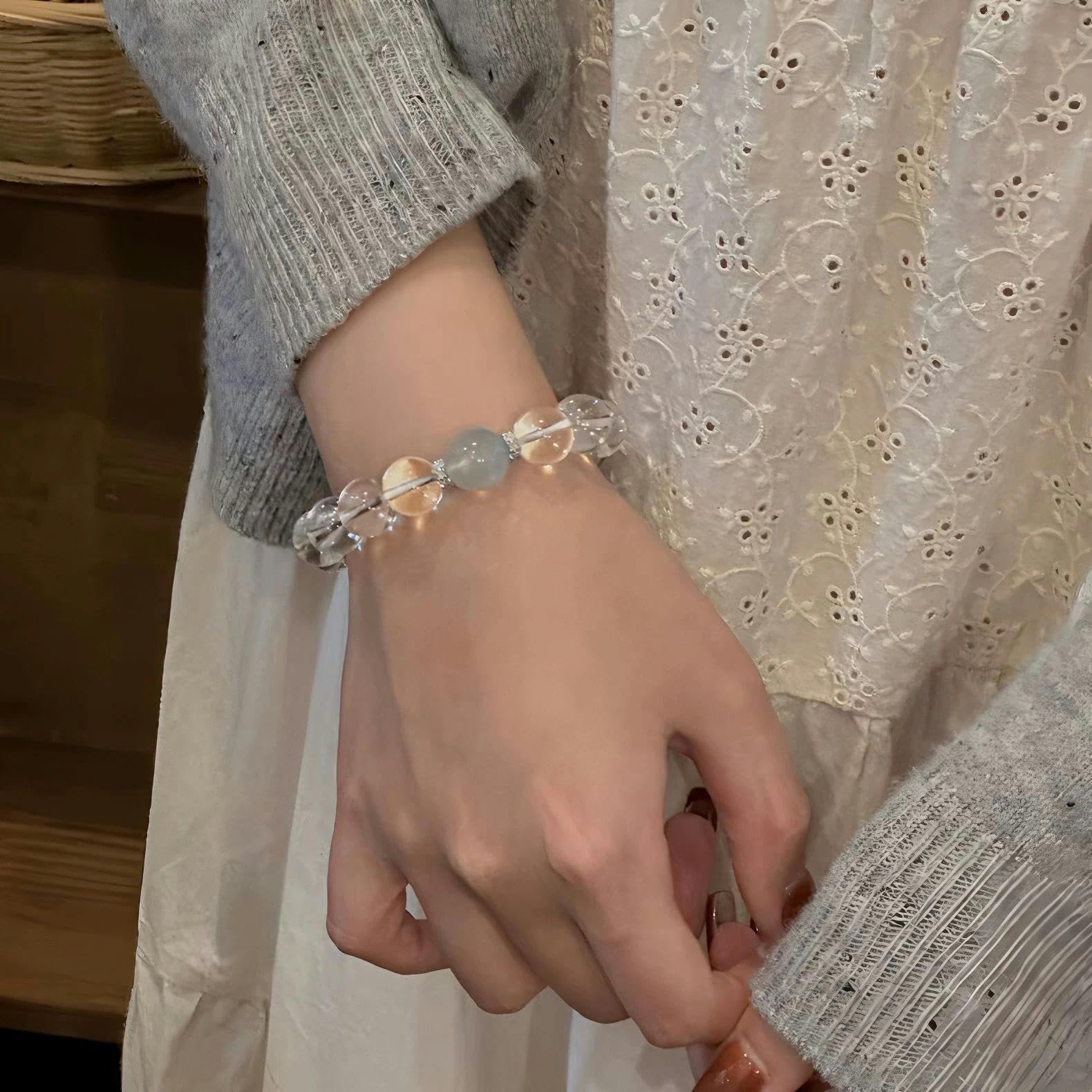 Natural Pulsera Elastico Cuentas Pulsera De Cristal Blanco Aguamarina Natural Para Mujer Un Regalo Ideal Para San Valentín Para Tu Novia 12mm