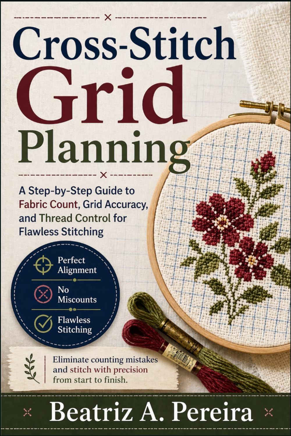 CROSS-STITCH GRID PLANNING: Clear instructions for even weave thread counts, grid intersections, and thread separation
