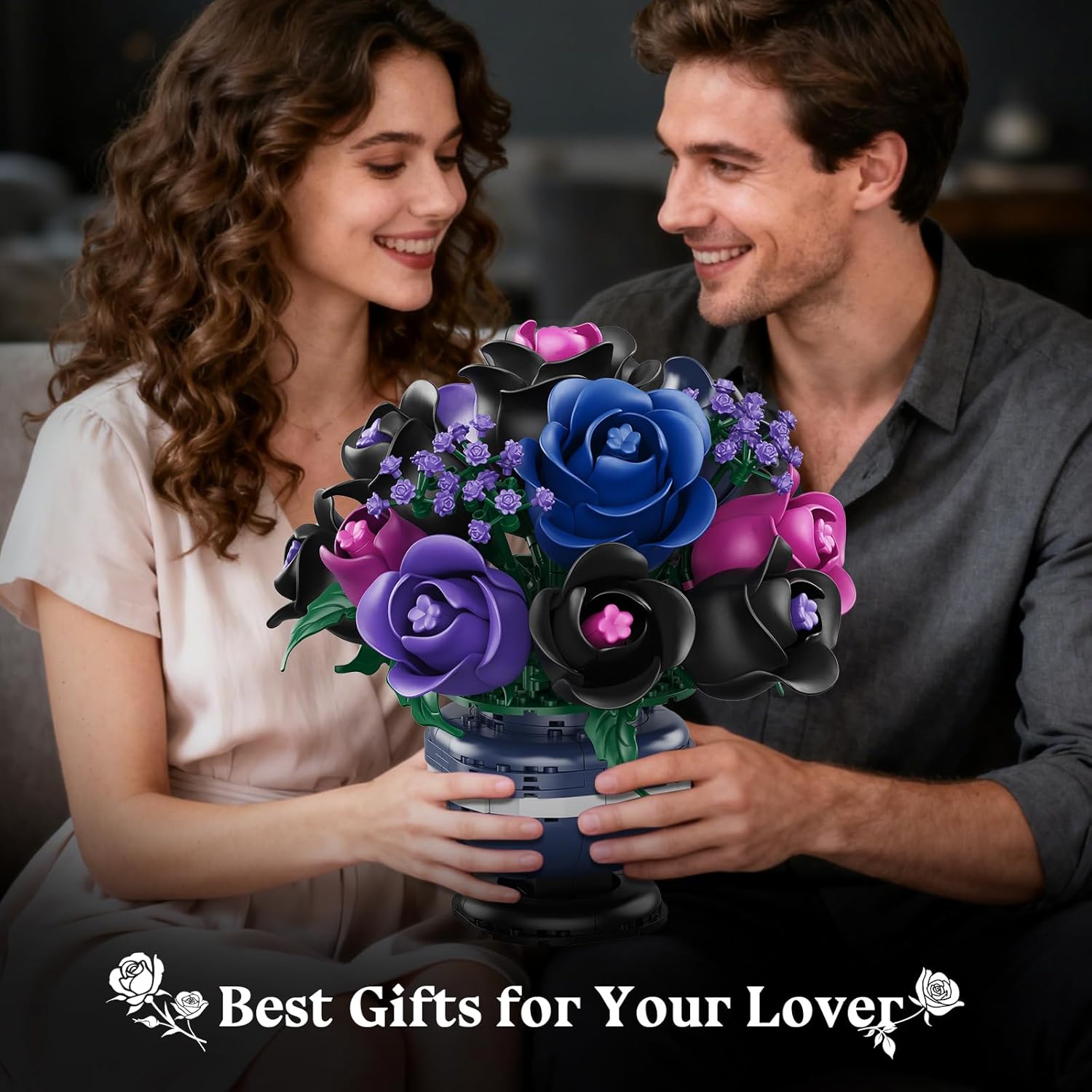 Flowers Botanicals Building Set - Artificial Purple Black Rose Bonsai Plant for Home Decor, 507PCS Artificial Flowers Building Set Indoor Gothic Decoration, Valentine Birthday Gifts for Adults - Image 7
