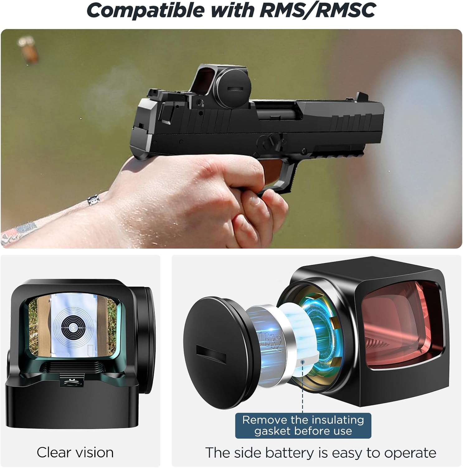 Demon II 3MOA Red Dot Open Reflex Optical Sight Tactical Handgun Sight with Shake Awake for RMSc RMS Pistol Cut IPX7 Waterproof and Shockproof 2500G