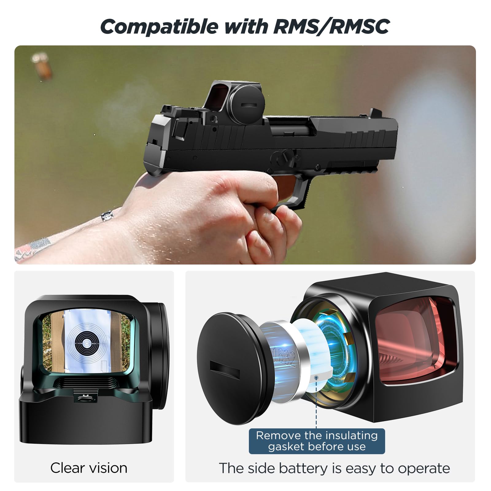 SECDES Demon II 3MOA Red Dot Open Reflex Optical Sight Tactical Handgun Sight with Shake Awake for RMSc RMS Pistol Cut IPX7 Waterproof and Shockproof 2500G