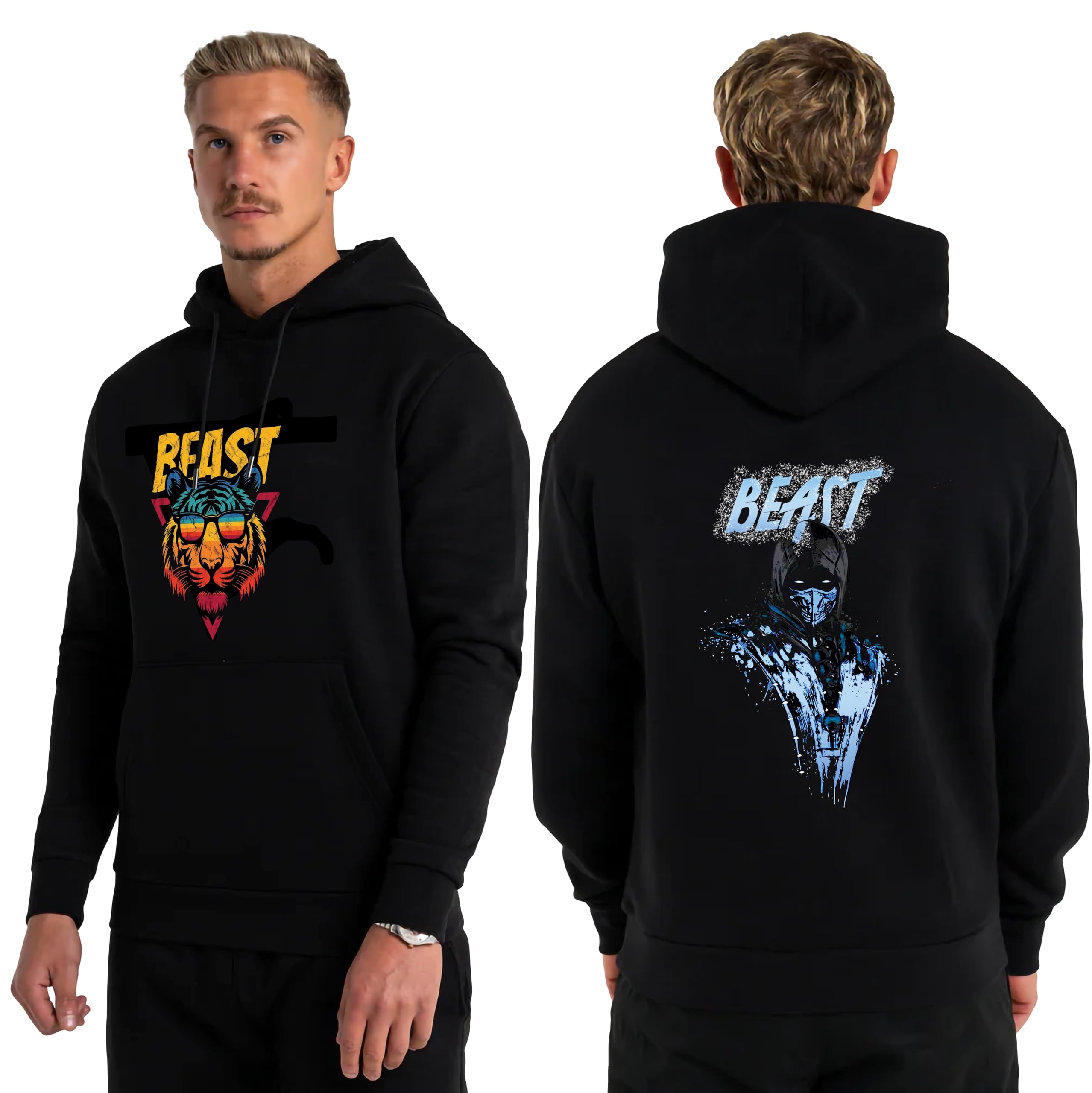 juari be a gentleman Recycled Cotton Fabric Hoodie with Chest Print and Kangaroo Pocket, Black (in, Alpha, M, Regular, BEASTBLACK)-picture-40
