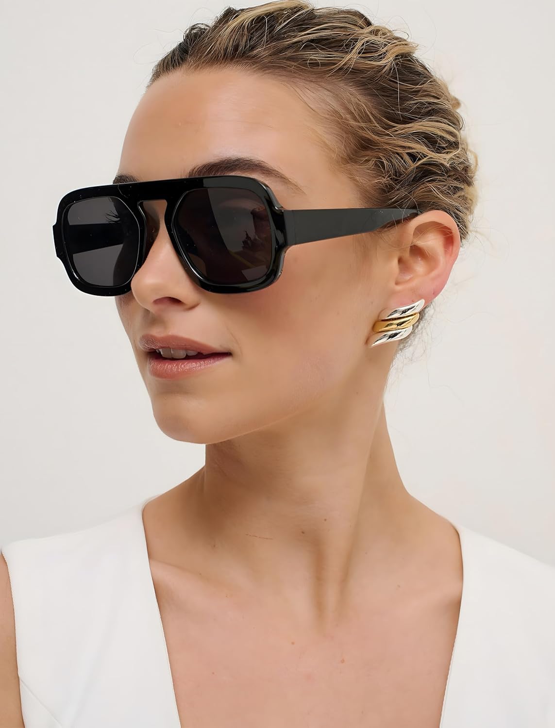 Retro Square Aviator Sunglasses for Women Men 70s Vintage style Shades Trendy Flat Top UV Protection Sun Glasses - Image 3