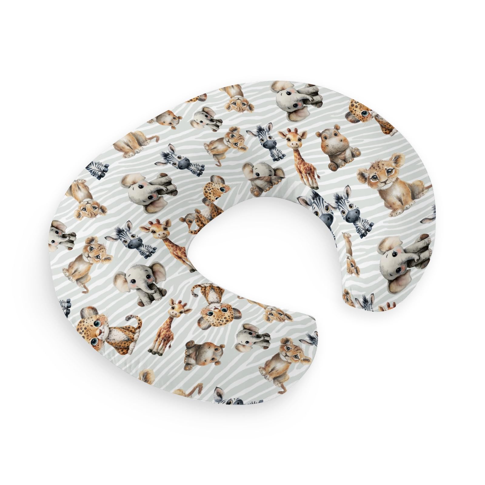 HawSkgFub Safari Jungle African Animal Nursing Pillow Cover for Baby Boy Girl, Elephant Giraffe Lion Leopard Hippo Breastfeeding Pillow Slipcover, Stripe Nursing Pillowcase Newborn Infant, Cover Only