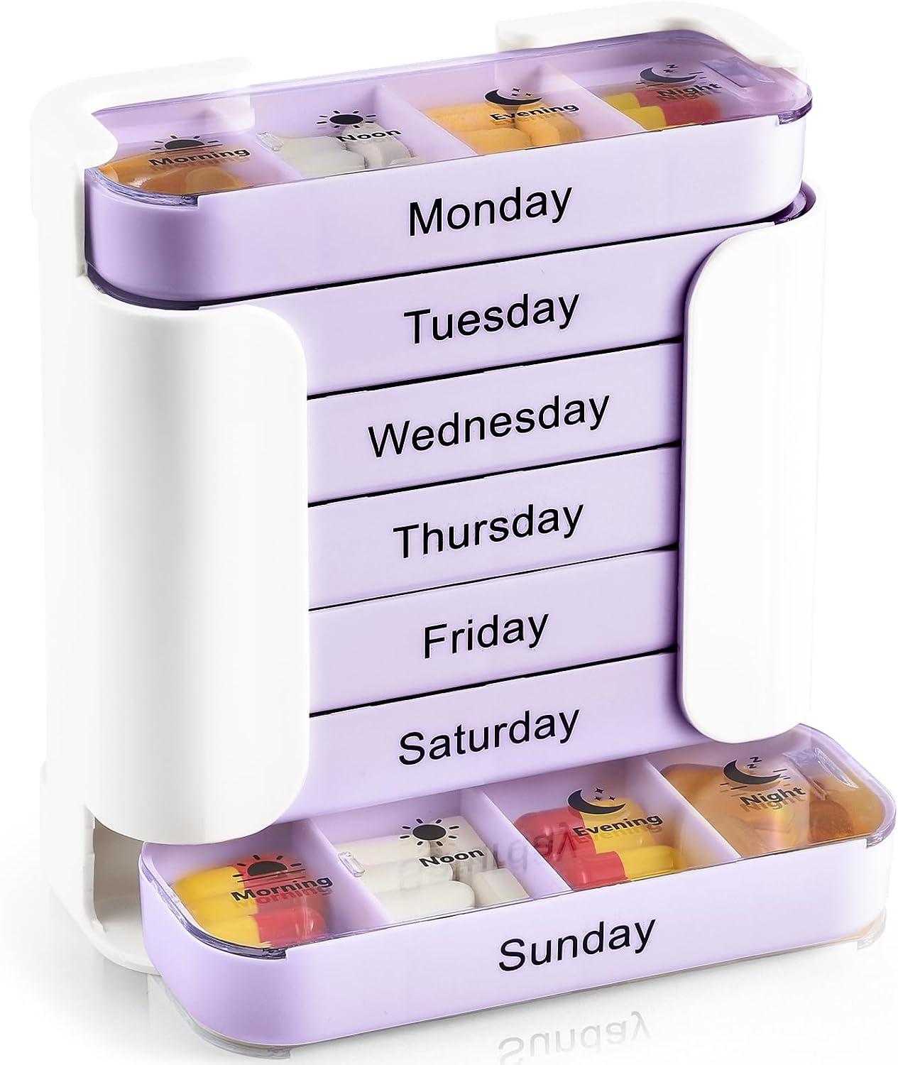 Weekly Pill Organizer 7 Day 4 Times a Day, Large Pill Box Drawer Type, Daily Medication Case for Vitamins and Supplements, Portable Travel Weekly Dispenser for Active Lifestyles, White
