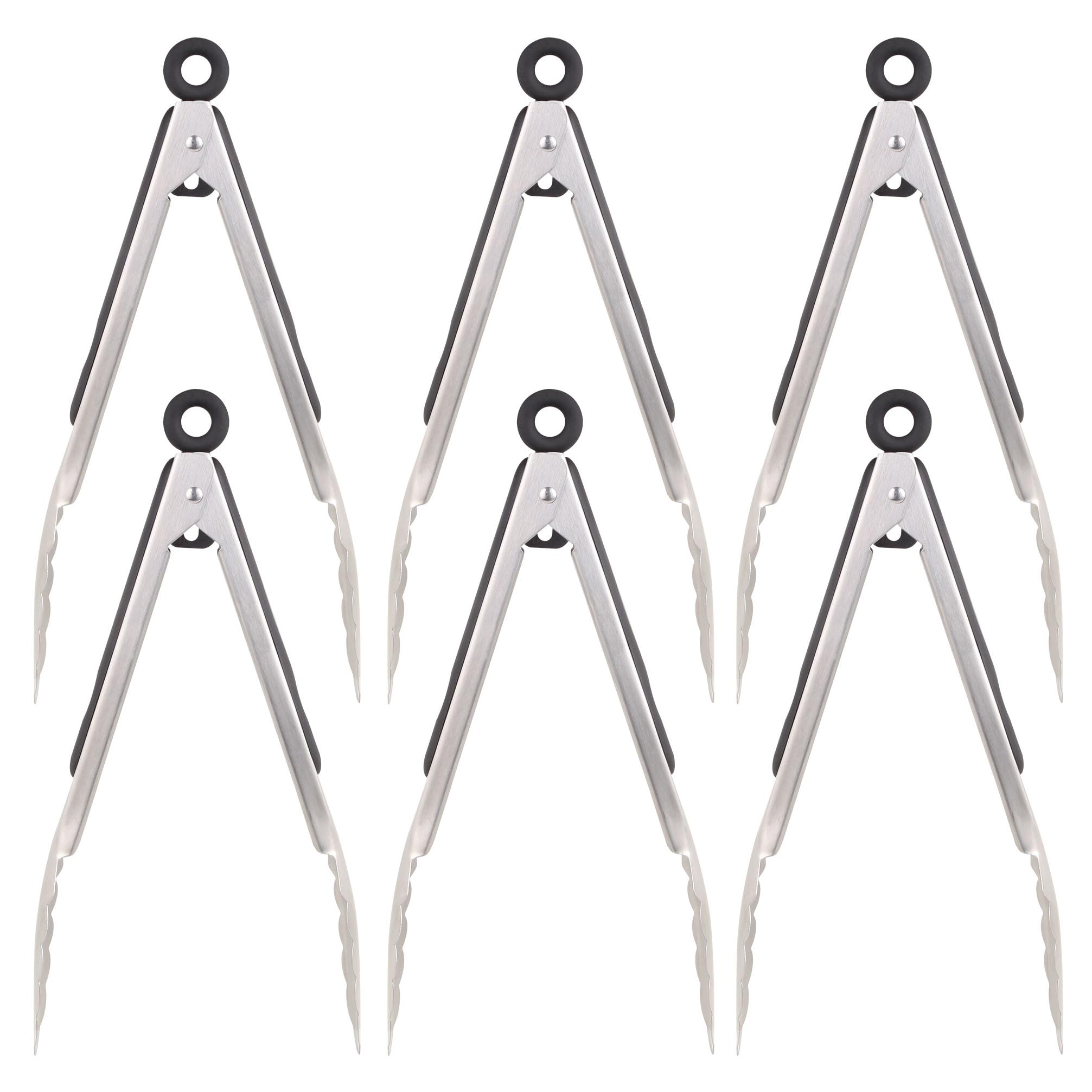 OusyaahStainless Steel Tongs (6 Pcs), 9-Inch Kitchen Tongs for Cooking, Metal BBQ Grill Tongs with Pull Lock, Locking Salad Tongs Food Serving Tongs with Ergonomic Non-Slip Grip