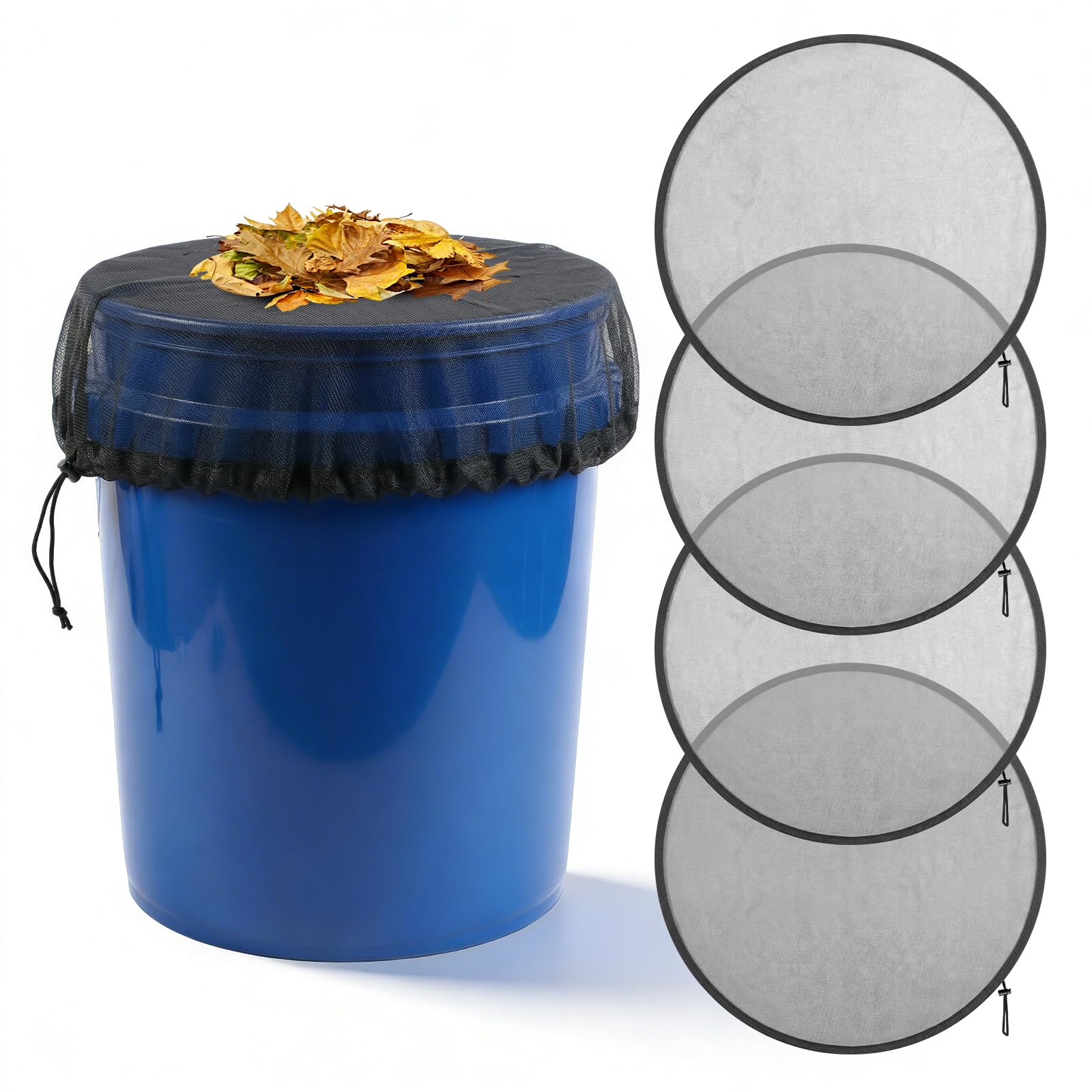 MaxEarn Mesh Cover for Rain Barrels, 4Pcs 100cm Adjustable Water Butt Net with Drawstring, Reusable Rain Barrel Net Cover, for Water Catchment Bucket Outdoor Garden, Keep Leaves Mosquitos Debris in