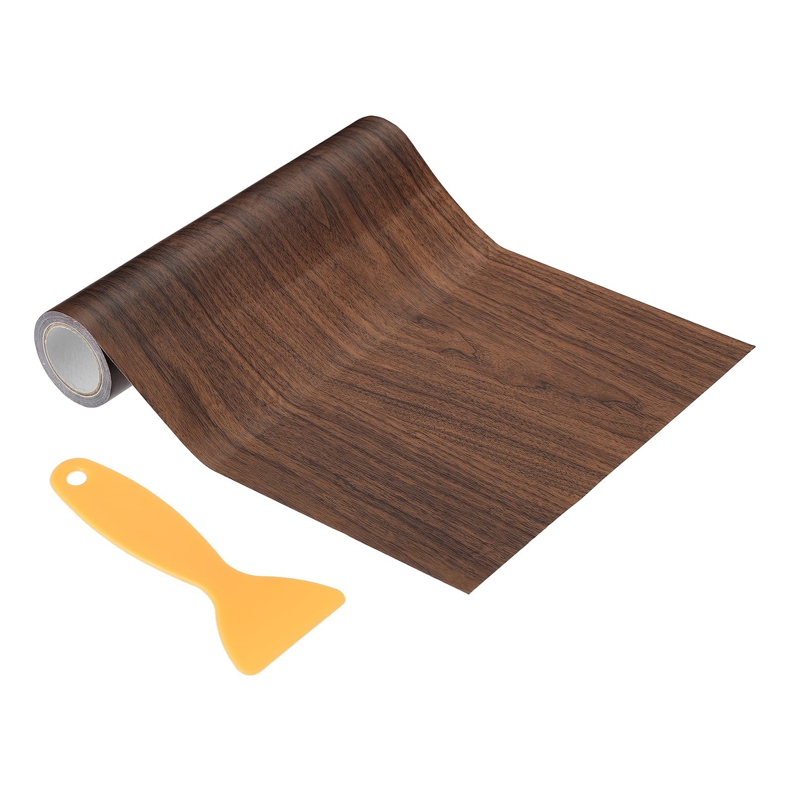 PATIKIL Wood Grain Repair Tape 20cm x 4.57m, Self Adhesive Realistic Textured Repair Tape Patch with Scraper for Floor Door Table Cabinets Desk, Dark Brown