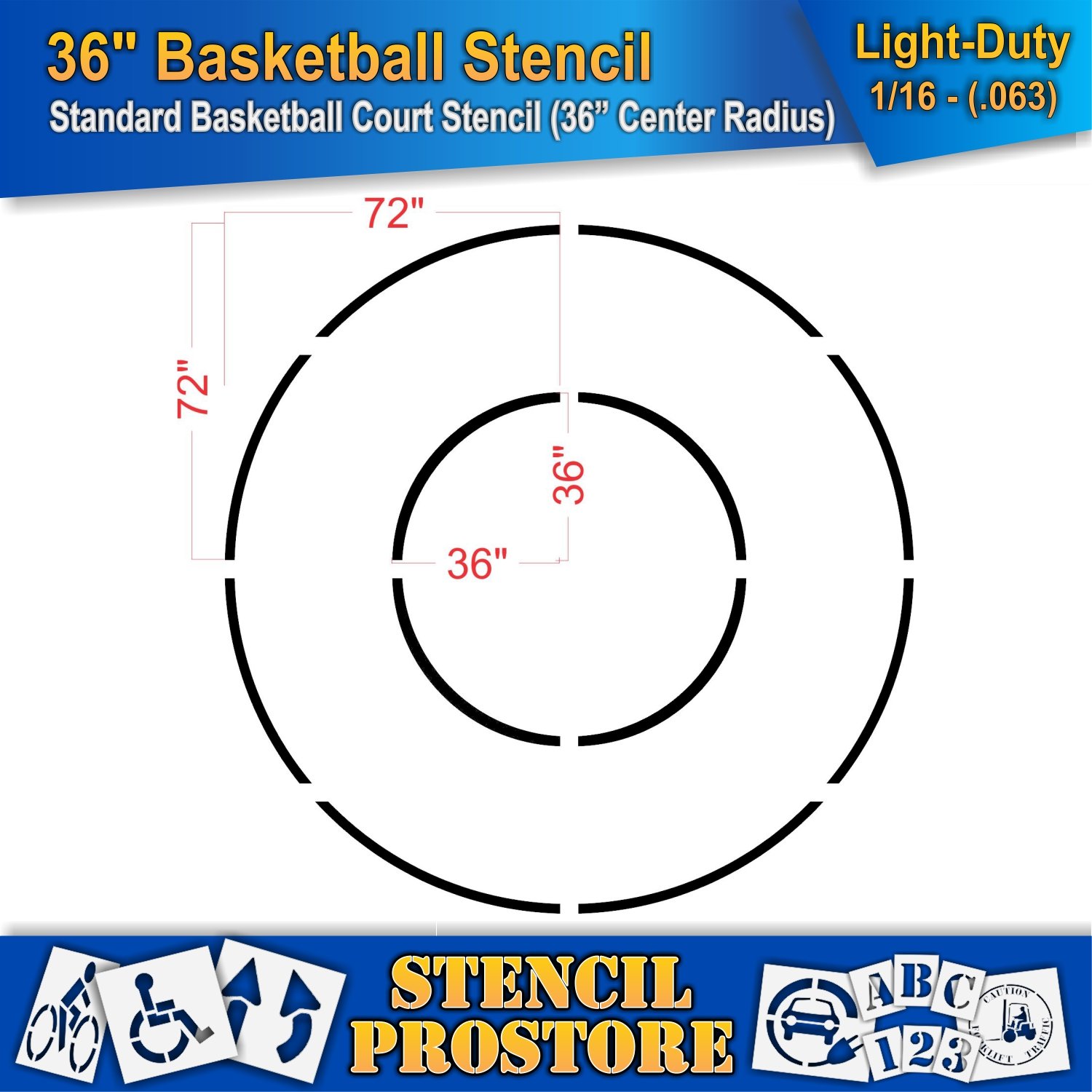 Athletic Marking Stencils 36 inch Basketball Court Stencil Set 36