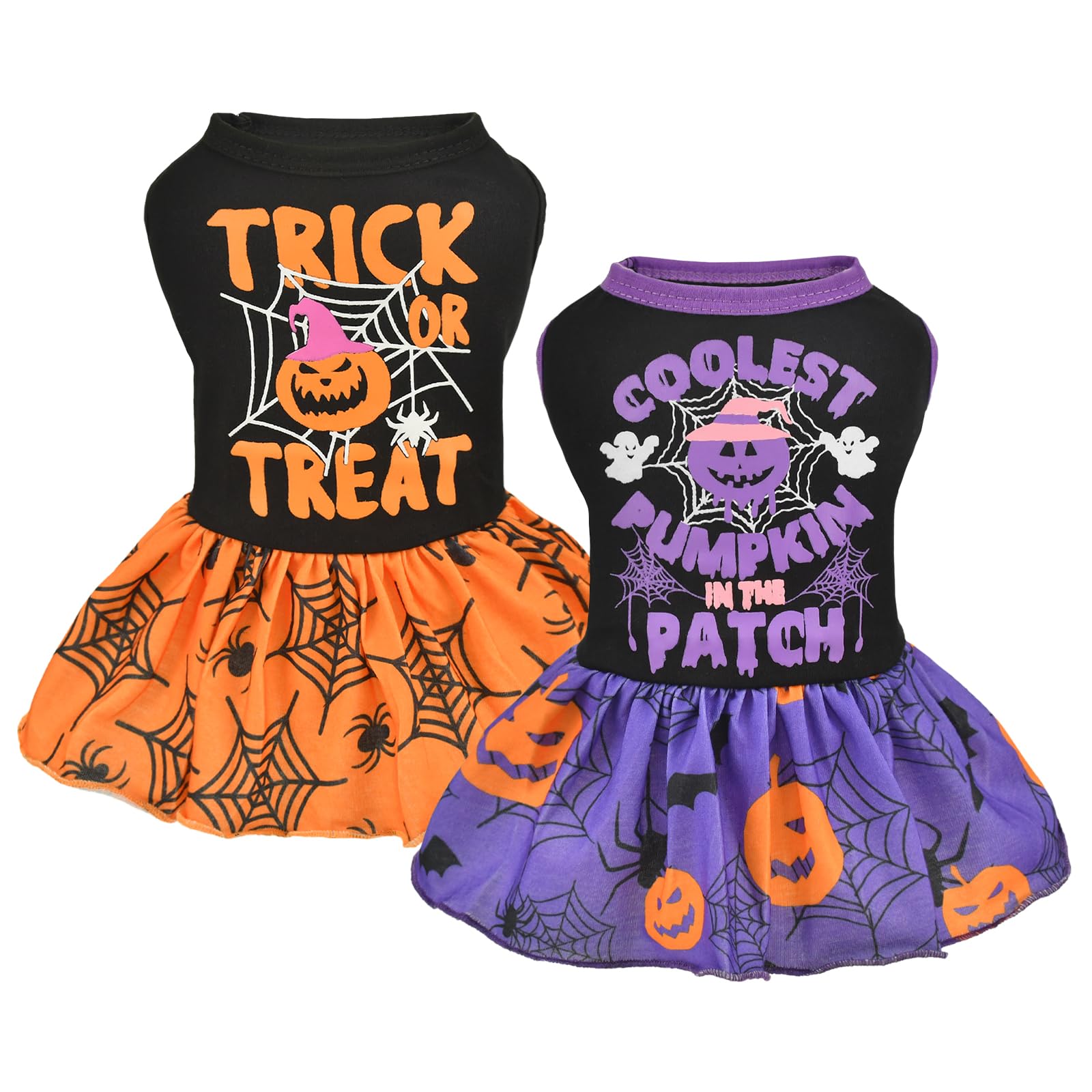 Robe d'Halloween citrouille pour chien et chat M lot de 2 vêtements extensibles et légers