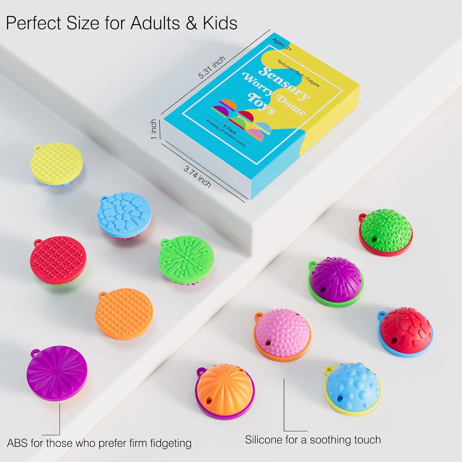 Fidget Toys for Adults Kids,6PCS Sensory Worry Dome Toys for Stress Anxiety Autistic ADHD, Calm Down Travel Airplane Essentials Students Prizes Toys, Stuffers Gifts for Teen Boys Girls