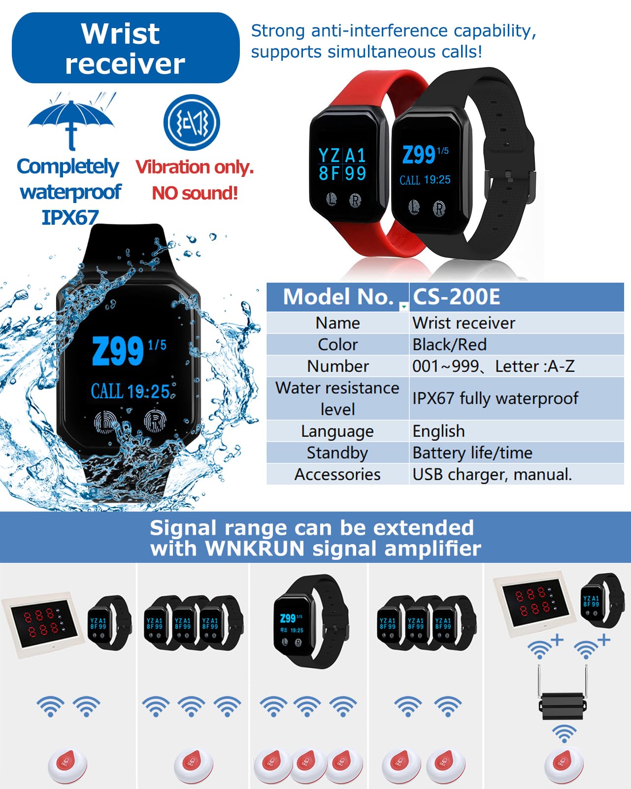 Sistema di Chiamata Wireless camerieri, cercapersone di Cucina, Personale di Sala e Chef. Notifica con Un Solo Pulsante per i camerieri Che devono (6 ricevitori + 1 trasmettitore L6).