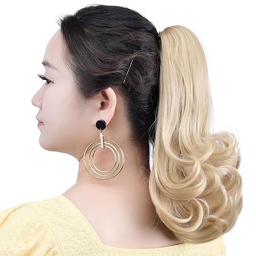 Miniatura 4 de HSPCYGG - Extensiones de cola de caballo rubias, extensiones de cabello negro con clip de garra falsa, extensiones de cabello negro de 12 pulgadas,