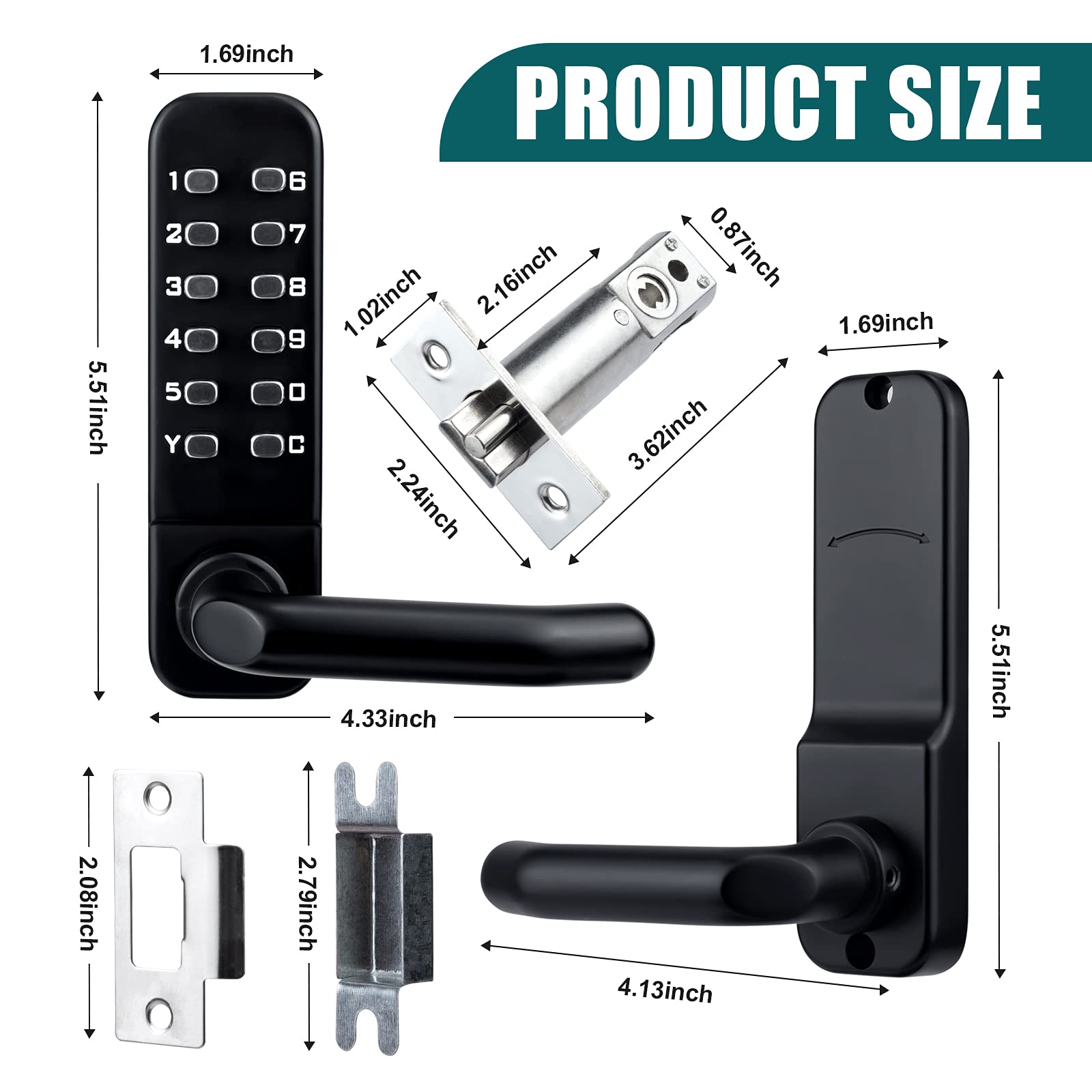 100 Mechanical Keyless Entry Door Lock with Keypad Door Knob