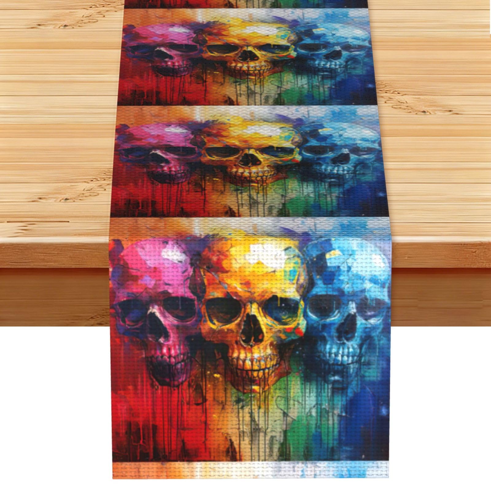 color skulls Vintage Style Table Runner 13x72in, Soft Printed Centerpieces for Tables, Kitchen, Countertops & Dining Area Home Decor