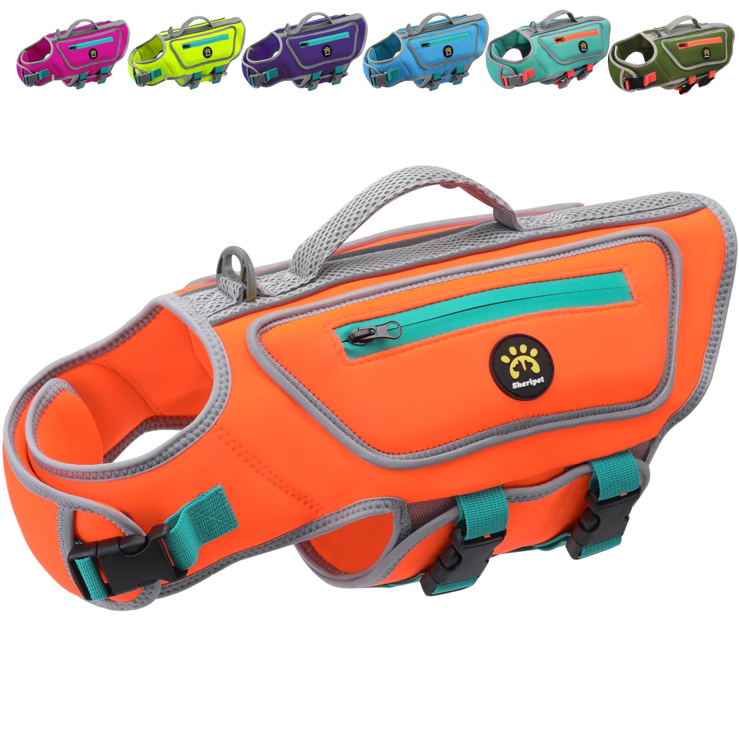 Sheripet High Buoyancy Life Jacket for Dogs, Dog Life Vest for Swimming Adjustable Reflective Dog Floating Vest, Good Visibility Pet Life Preserver