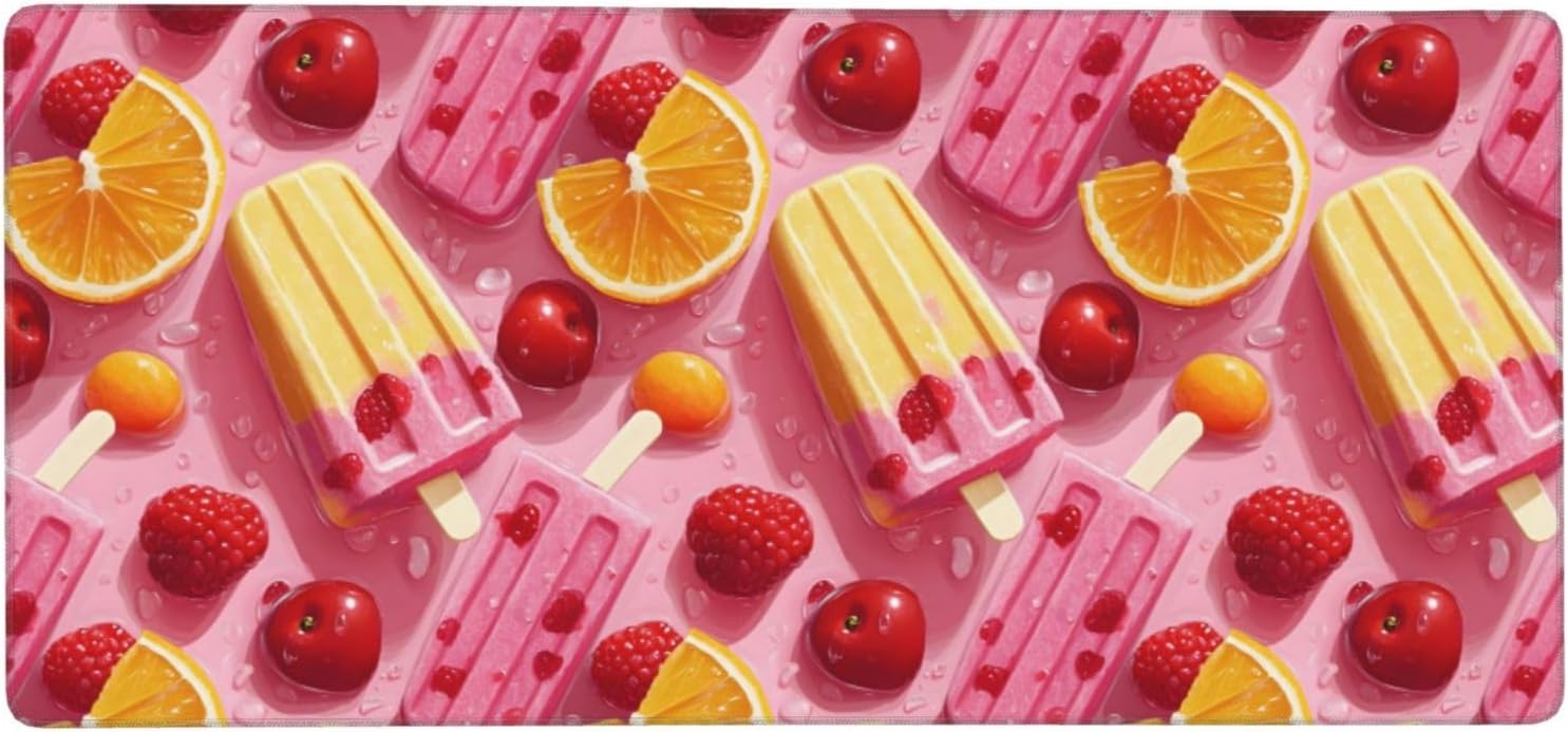 Large Gaming Mouse Pad - Pink Popsicles Print Rubber Base Desk Mat, Desk Pad with Stitched Edges, Mousepad for Laptop, PC Keyboard Mouse Mat for Office Work Game 16x35.5 Inch