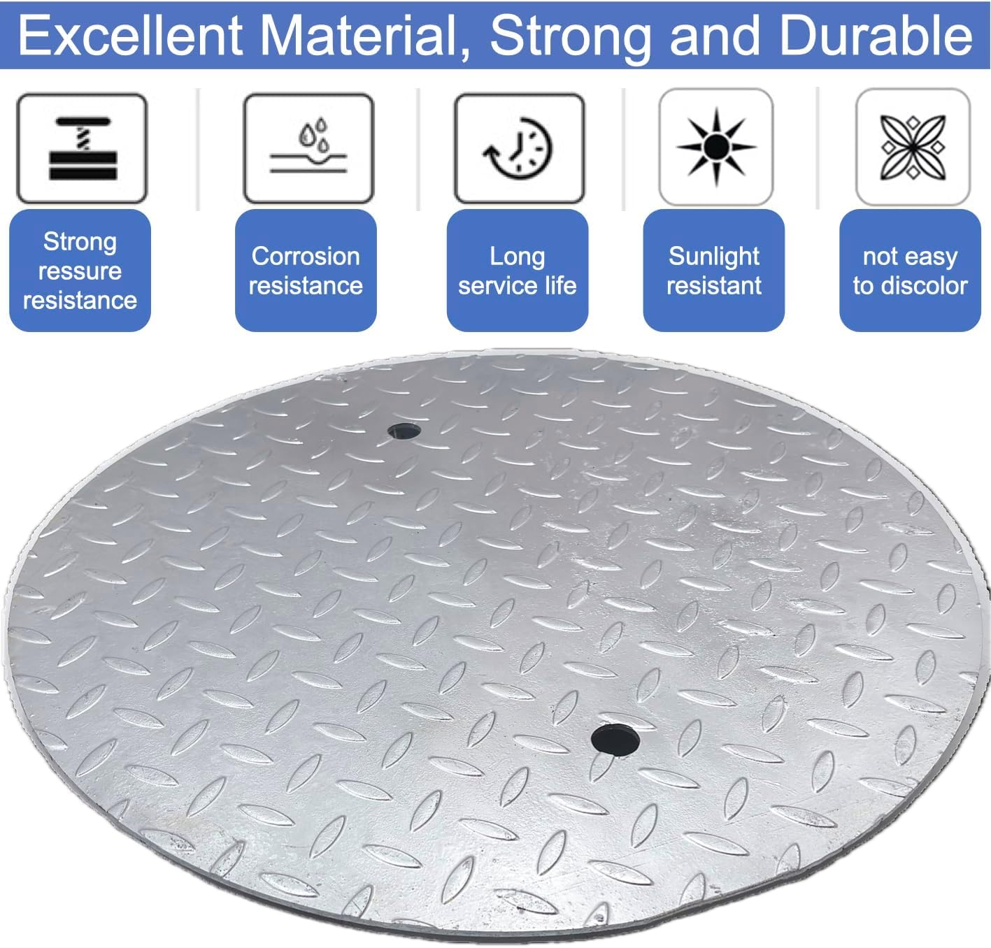 Galvanized Steel Manhole Cover for Polylok 20 In risers, B Class 28100 lbs Heavy-Duty Round Silver Septic Tank Lid, Anti-Slip Metal Inspection Well Cover for Driveway, Garage 2-Pack