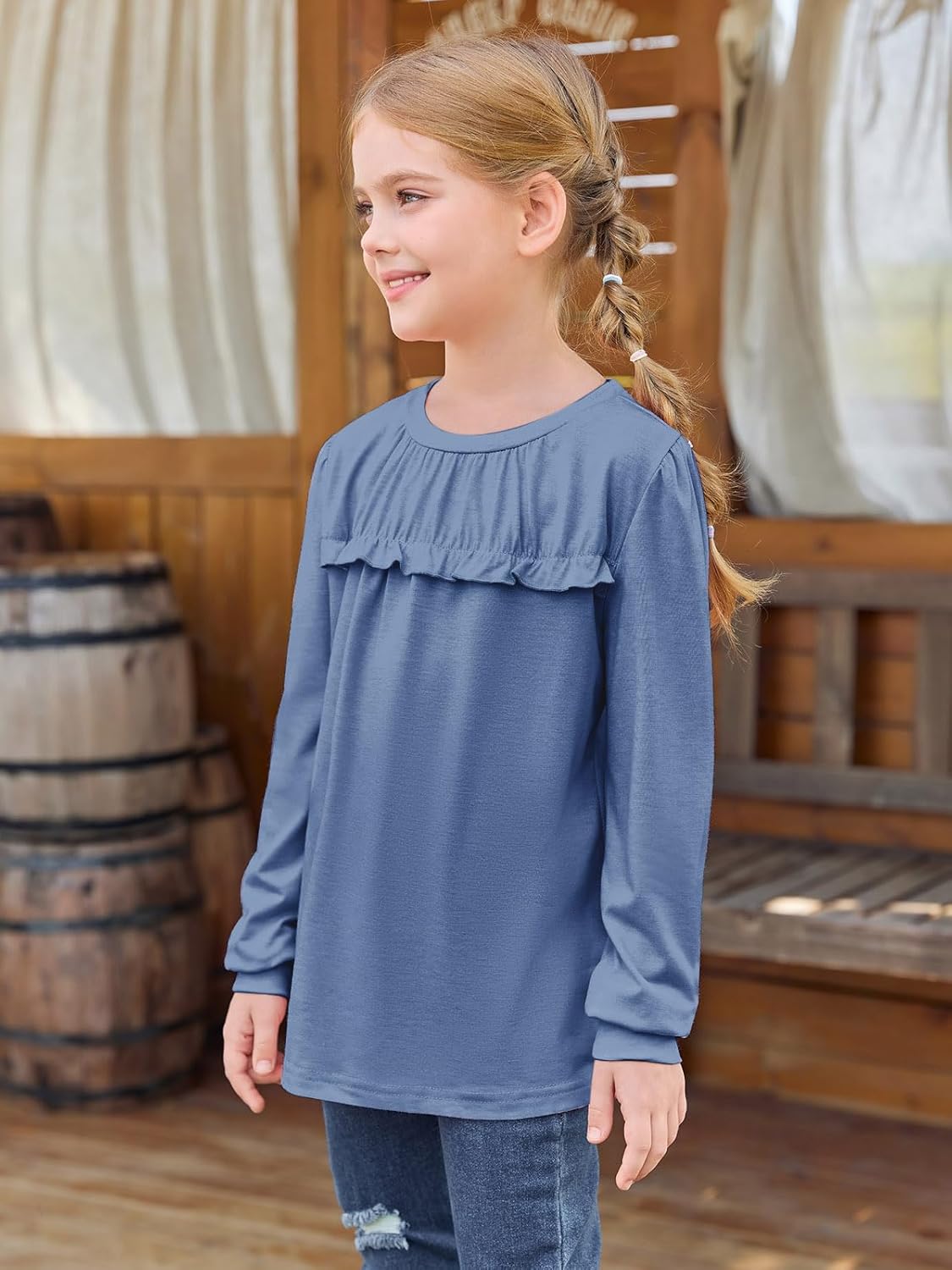 Haloumoning Girls Cute Short Sleeve Tunic Tops Casual Loose Ruffle T Shirts Kids Summer Soft Blouses Size 4-15 Years - Image 3