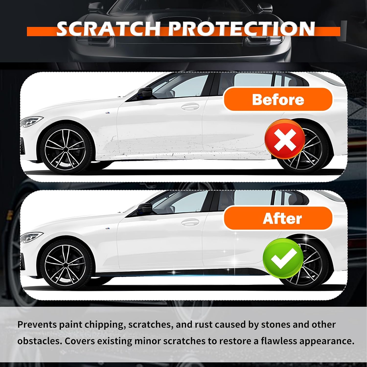 2PCS 6.69FT Side Skirts for Cars Sticker,Carbon Fiber Bumper Guards for Cars Decorations and Protection,Anti-Scratch Car Bumper Protector Strips for Most Vehicles