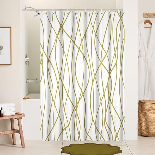 Miniatura 231 de Cortina de ducha pequeña a rayas gris claro degradado para baño, 36 x 72 pulgadas, juego de cortina de ducha geométrica para cabina de RV con Gris