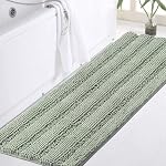 Turquoize Luxury Shaggy Bath Mat Chenille Bathroom Runner Rug Extra Soft and Absorbent Large Non Slip Bath Mat, Machine Washable, 47 x 17 Inches, Gray