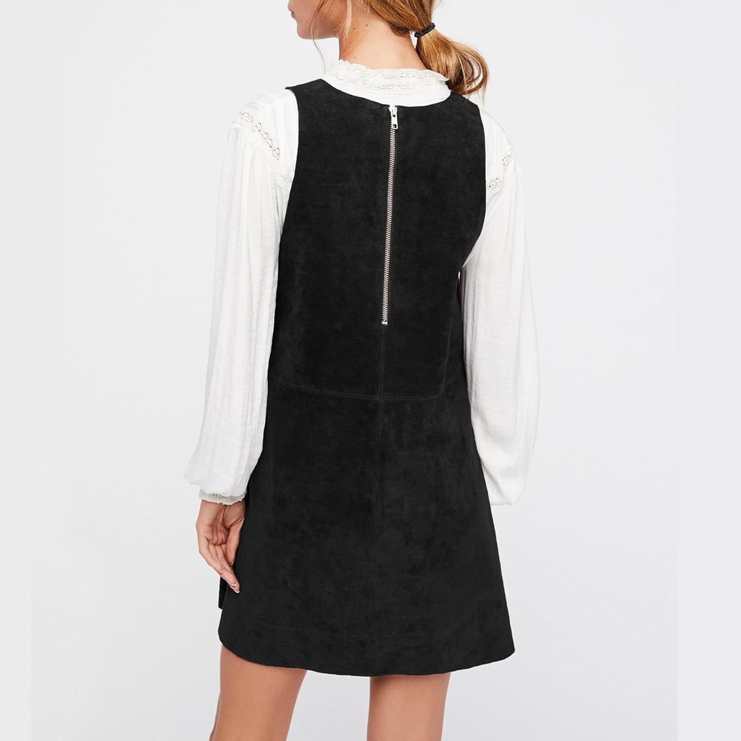 R.Vivimos Women's Fall Faux Suede Vintage V Neck Sleeveless Overall Dress with Pockets - Image 4