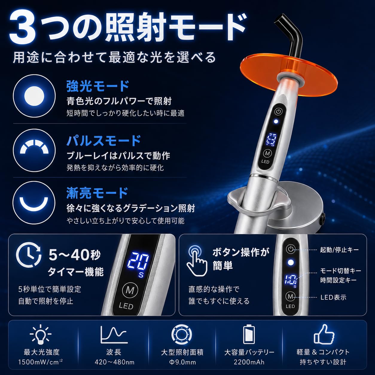 Amazon.co.jp: 歯科用LED光重合器 レジン硬化ライト 歯科用照射器 LED