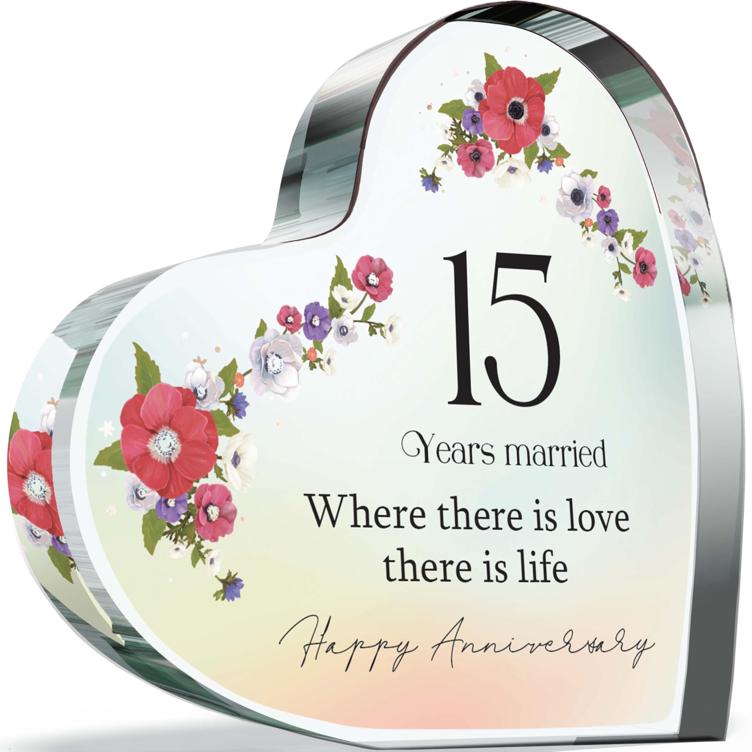 15th Anniversary Acrylic Heart Plaque for Wife or Husband, 15 Years Married