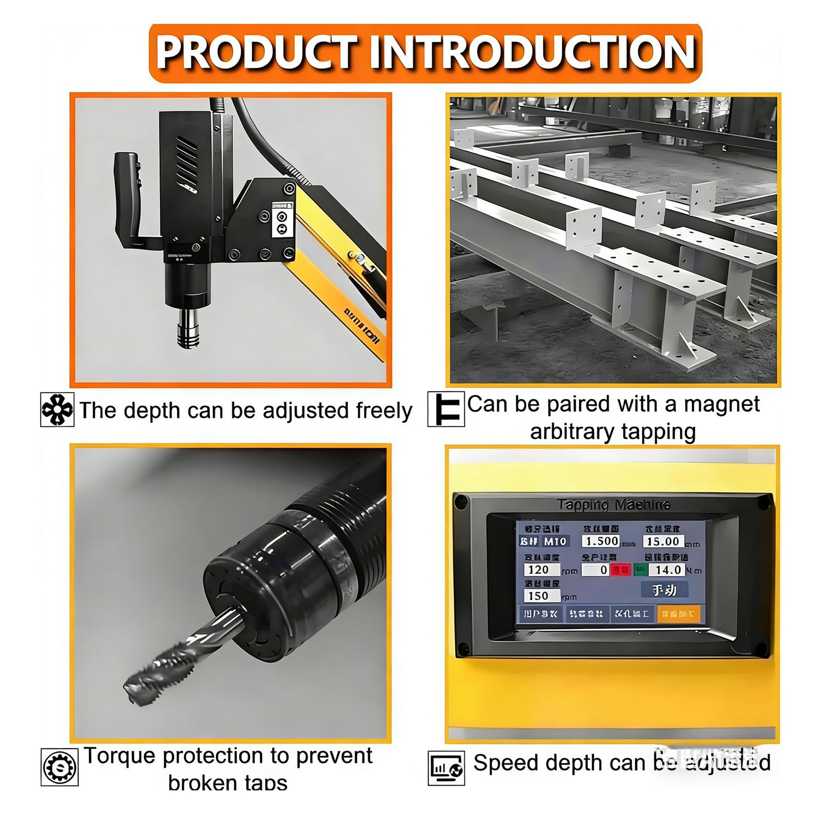 Máquina Roscado Eléctrica 600 W, Herramienta Roscado Alto Torque M3-M16, Máquina Roscado Y Taladrado EléctricaCon 8 Pinzas, Máquina Roscado Multidireccional Con Pantalla Táctil Inteligente