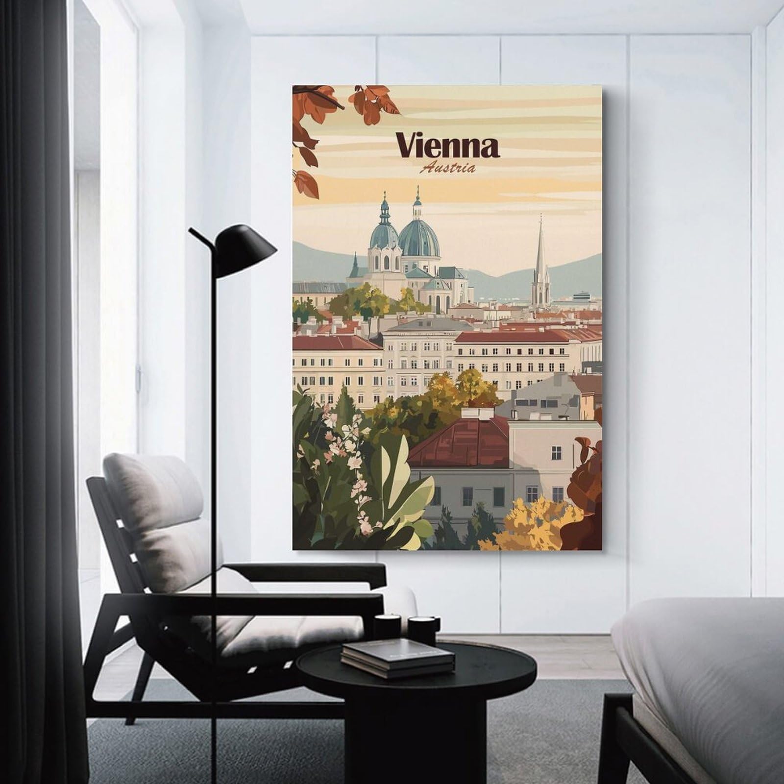Junmoney Vienna Austria Cityscape Travel Wall Art Print, 16x24inch(40x60cm), for Bedroom Decor, Cosy Corners Or Studios, Decorative Wall Art for Cosy Rooms