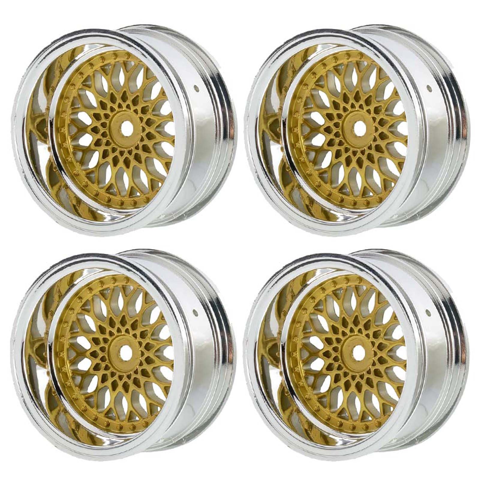 KEEDA RC Car Diameter 52 mm/2.05 Inch Plastic Rims 12 mm Hexagonal Wheels for 1/10 RC On Road Touring Racing Drift Car (Offset Depth 9 mm, Gold)