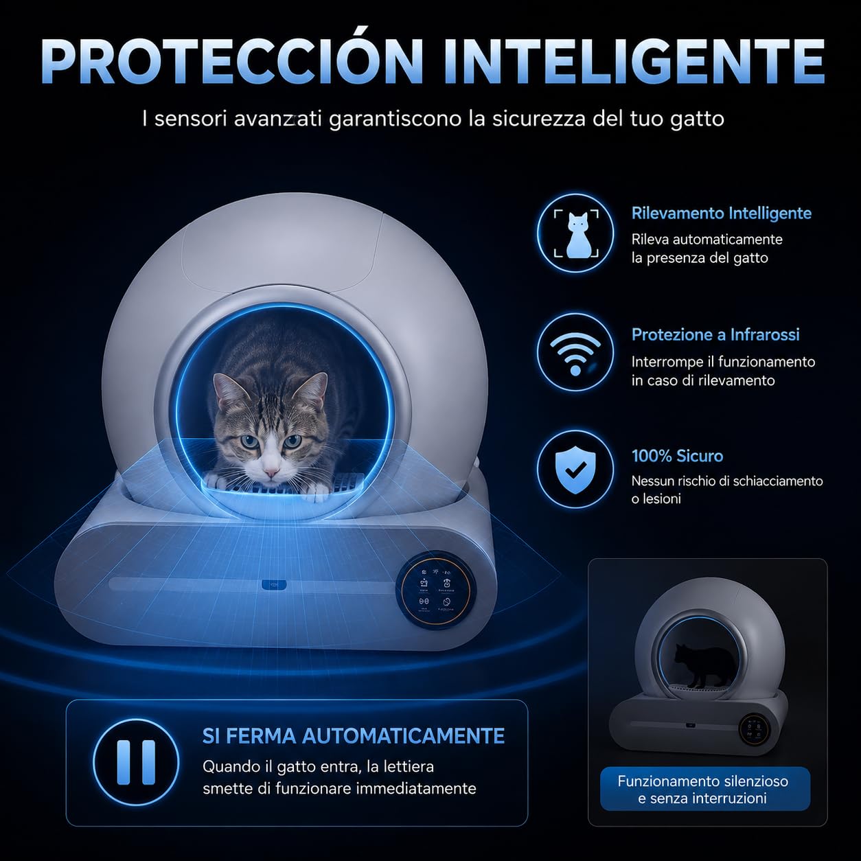 Lettiera Autopulente Per Gatti 65 + 9 Litri, Con Controllo Tramite App, Lettiera Gatto Autopulente Ideale Per Famiglie Con Più Gatti