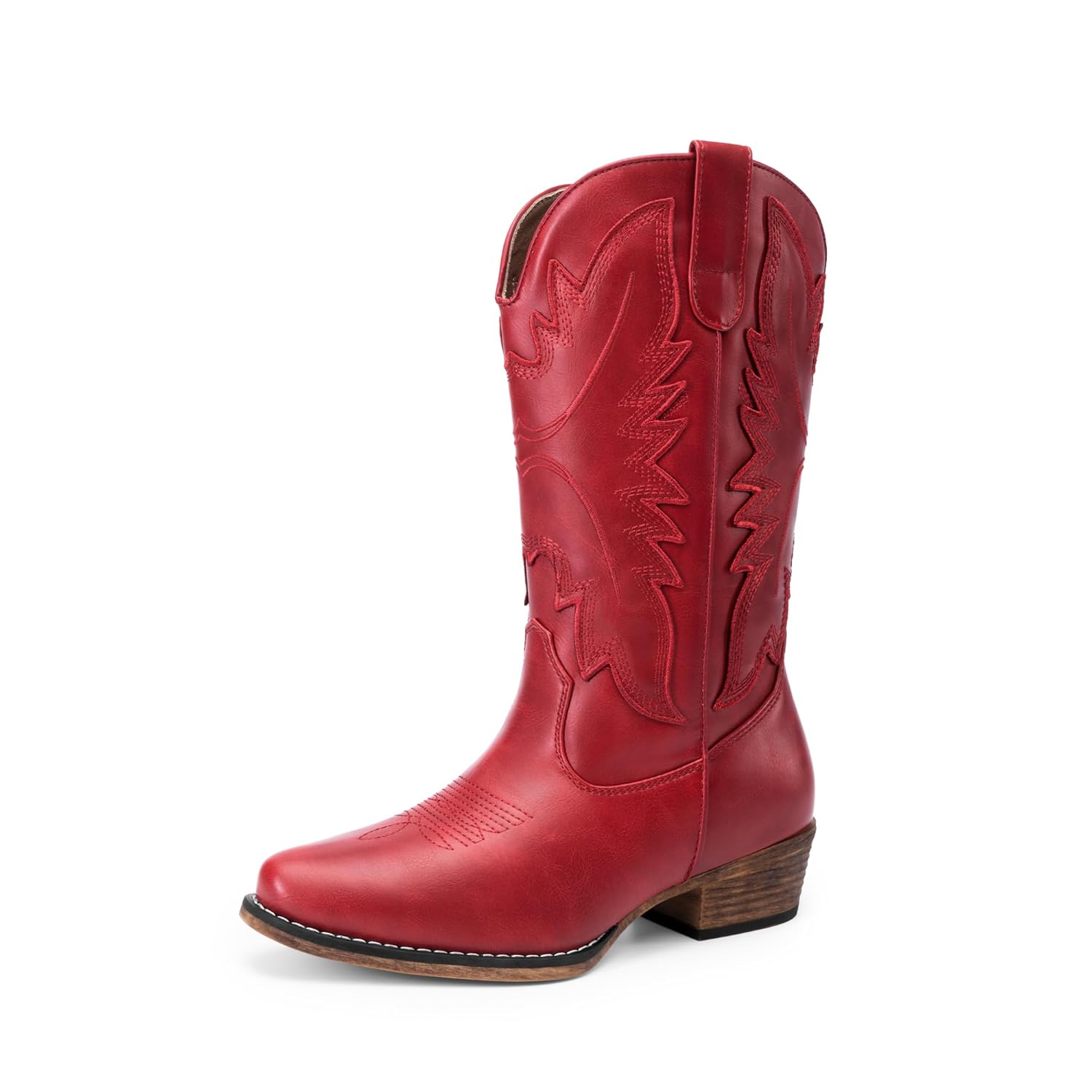 DREAM PAIRS Cowboy Boots for Women Cowgirl Western Mid Calf Boots Snip Toe Embroidered Stitched Low Chunky Heel