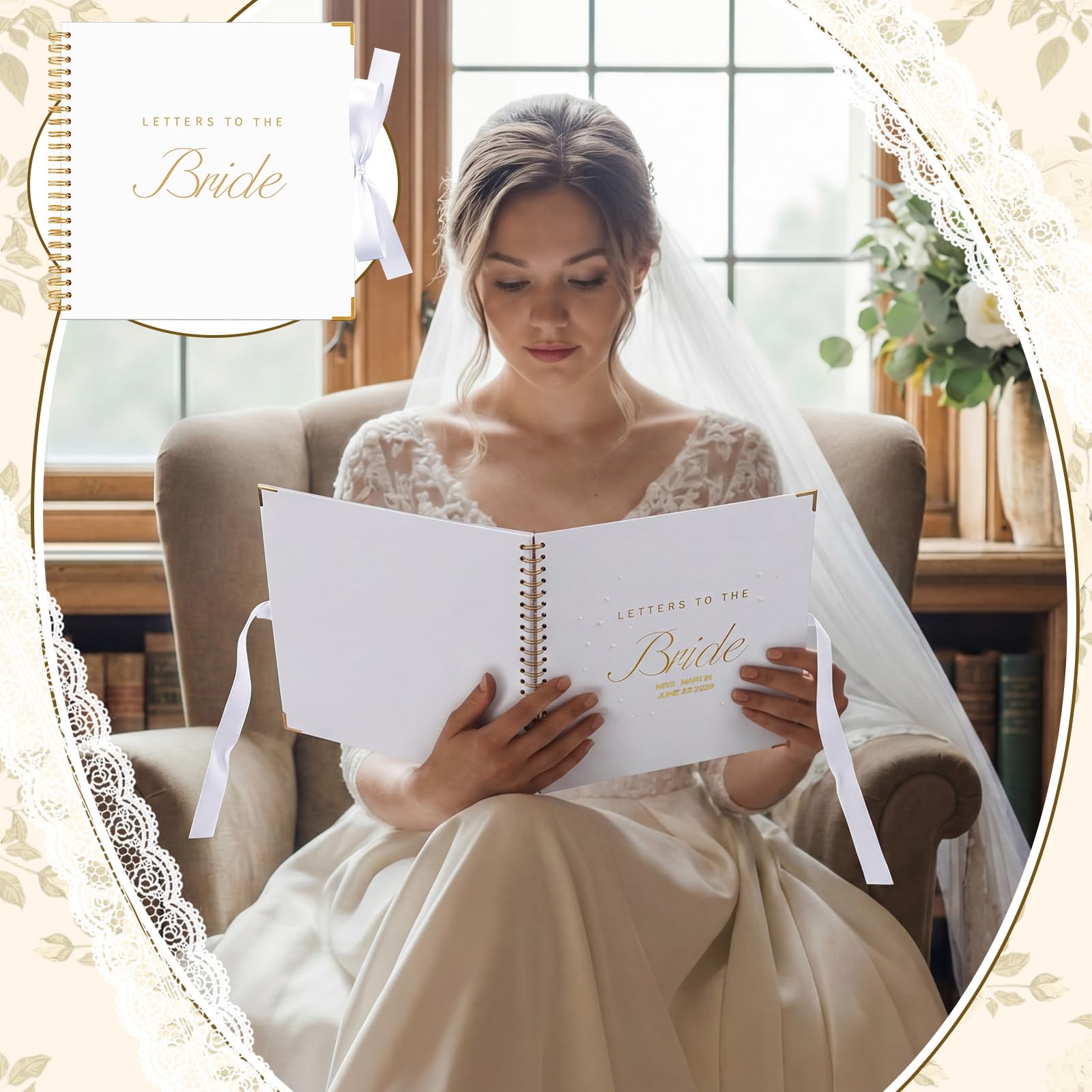 Humyoun Libro de invitados de boda con letras a la novia, álbum de recuerdos de boda, álbum de recortes, álbum de fotos, letrero de invitados con calcomanías de perlas (12 x 12 pulgadas, clásico