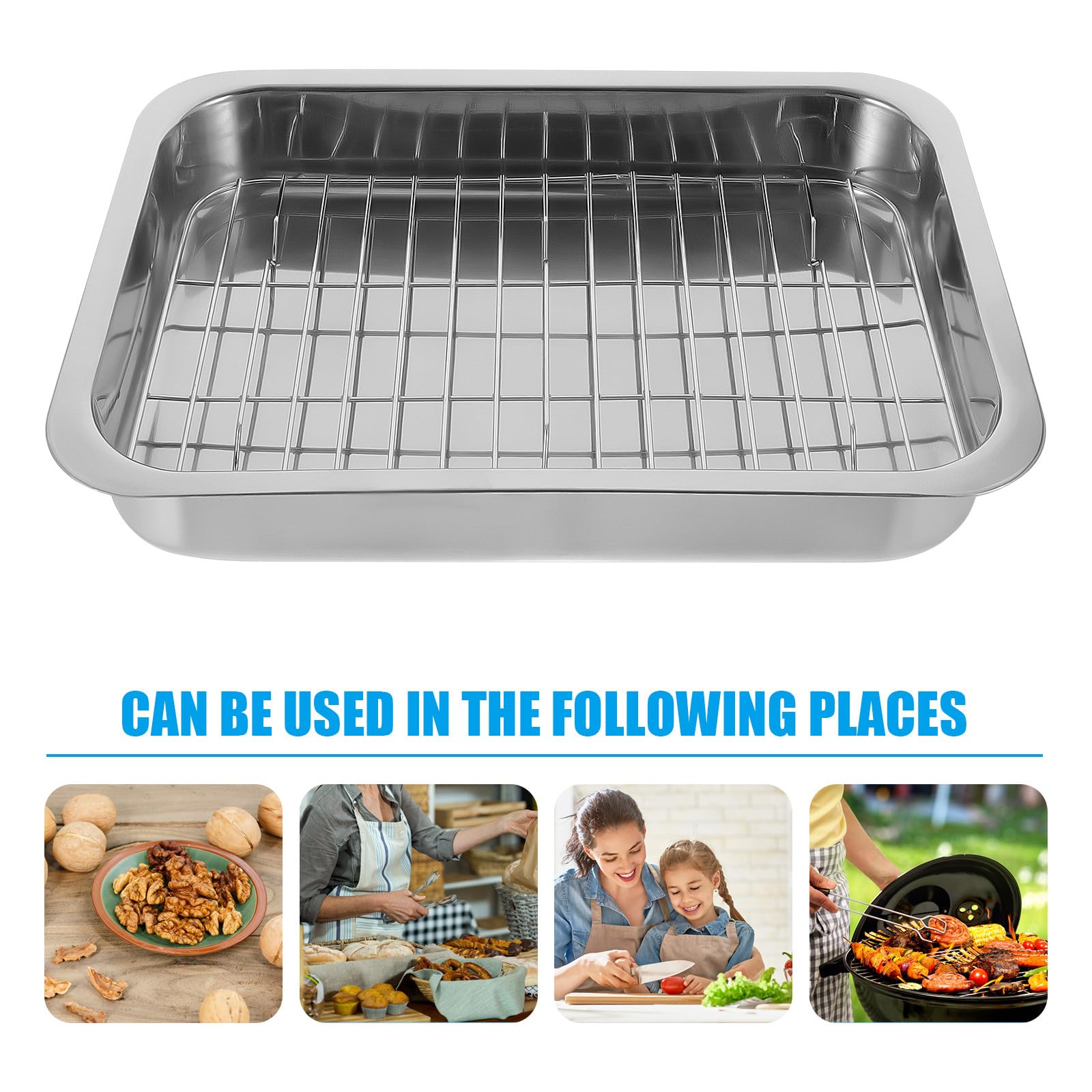 Bandeja para Horno Práctica y Fácil de Limpiar con Rejilla Rectangular de Acero Inoxidable Adecuado para Colección Personal y Fiestas