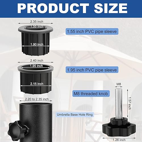 Vista 3 de Juego de 2 piezas de repuesto para sombrilla de patio, base de agujero, anillo de agujero, soporte de tapa de sujeción para base de paraguas pesada