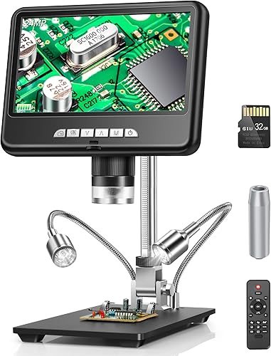 Microscopio digital LCD 2K 1200X, microscopio HDMI Dcorn de 7 pulgadas de 24 MP, microscopio de monedas de soldadura con luces, tubo de extensión y